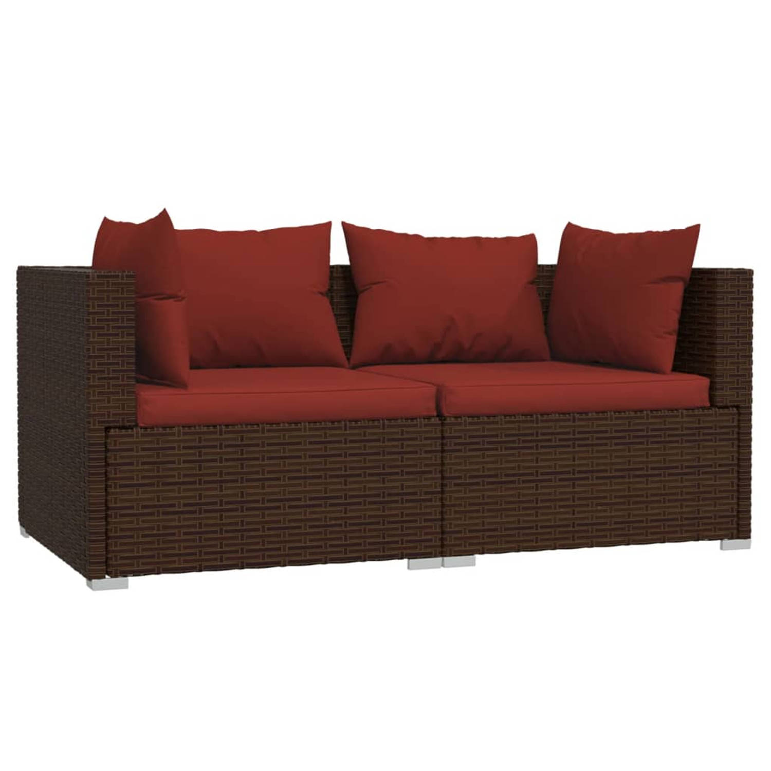 The Living Store Bank 2-zits met kussens poly rattan bruin - Tuinset