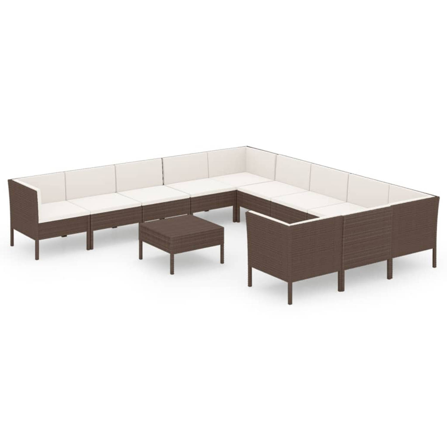 The Living Store Lounge set Modulair - Bruin - 60x60x35 cm - PE-rattan