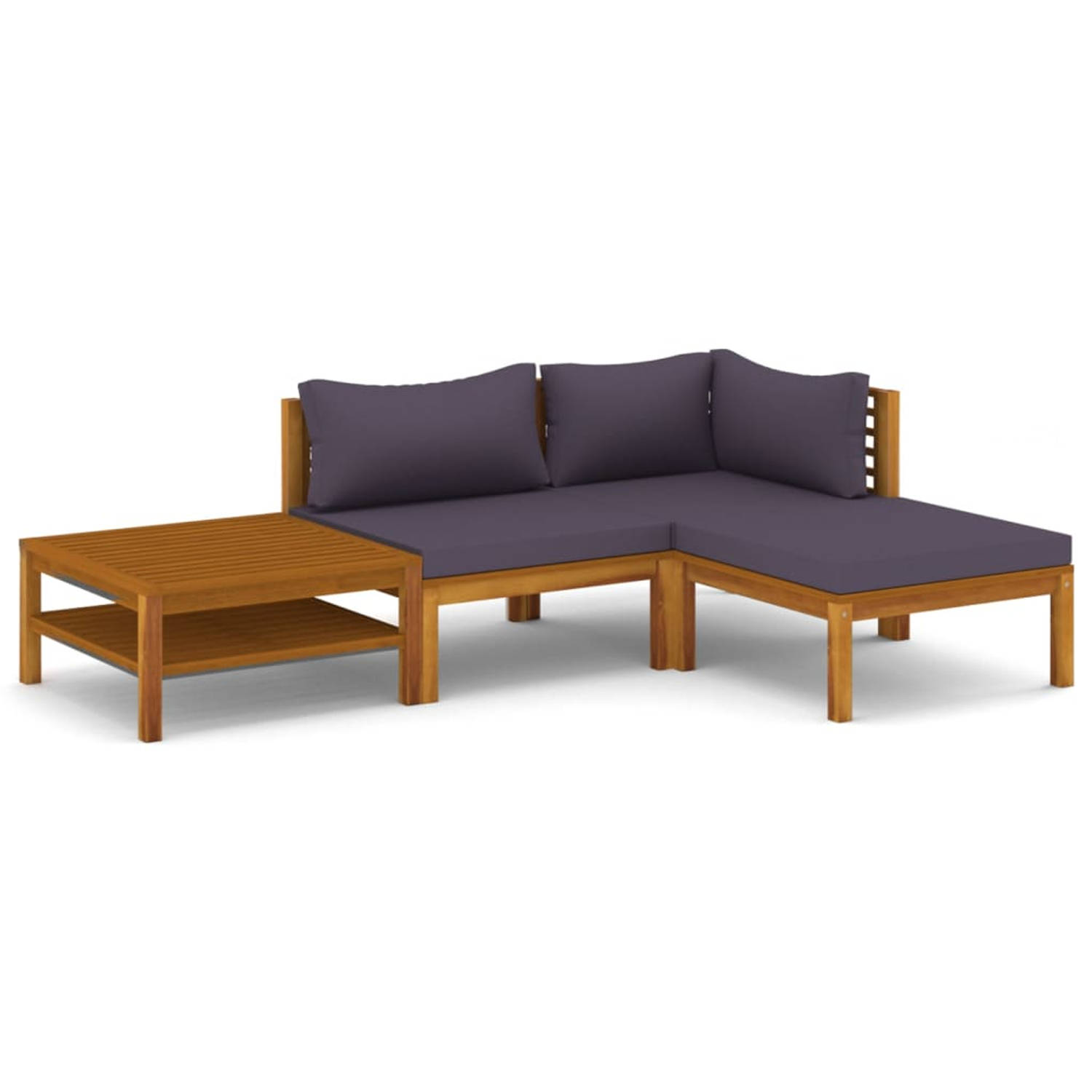 The Living Store Loungeset Acaciahout - 65 x 65 cm - donkergrijs kussen