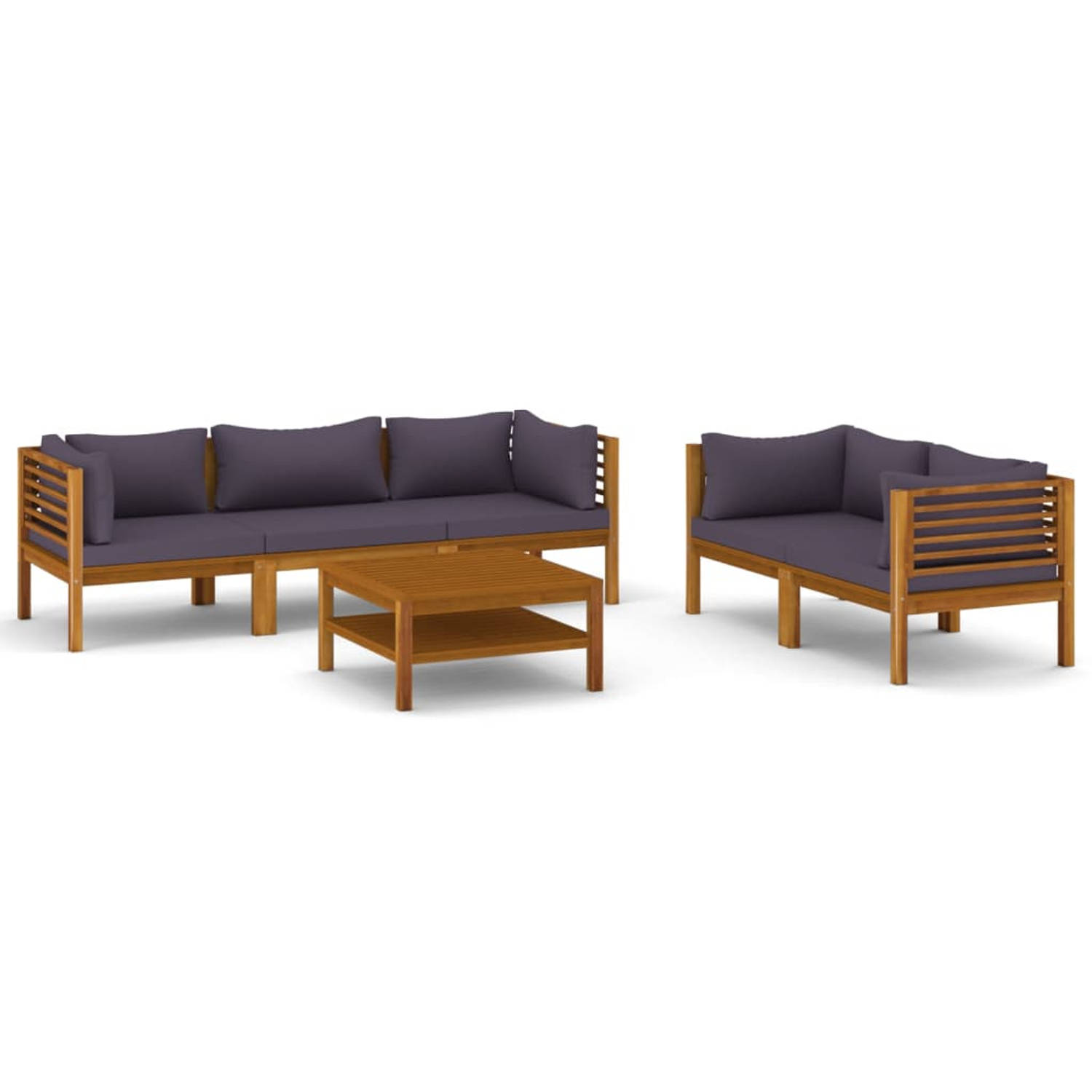 The Living Store Lounge set acaciahout - 65x65x35 cm - donkergrijs kussen