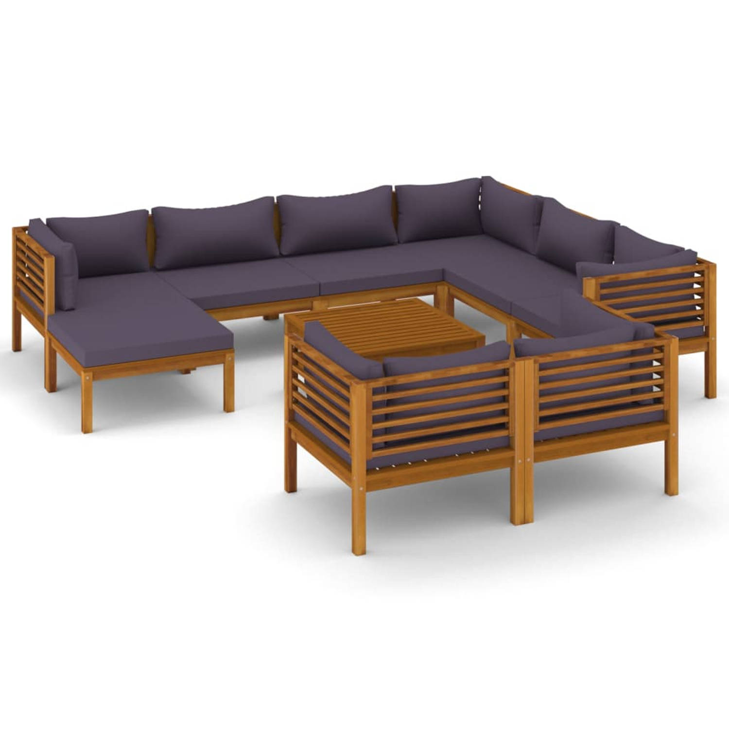 The Living Store Loungeset - Tuinmeubelen - 65 x 65 x 35 cm - Acaciahout - Donkergrijs