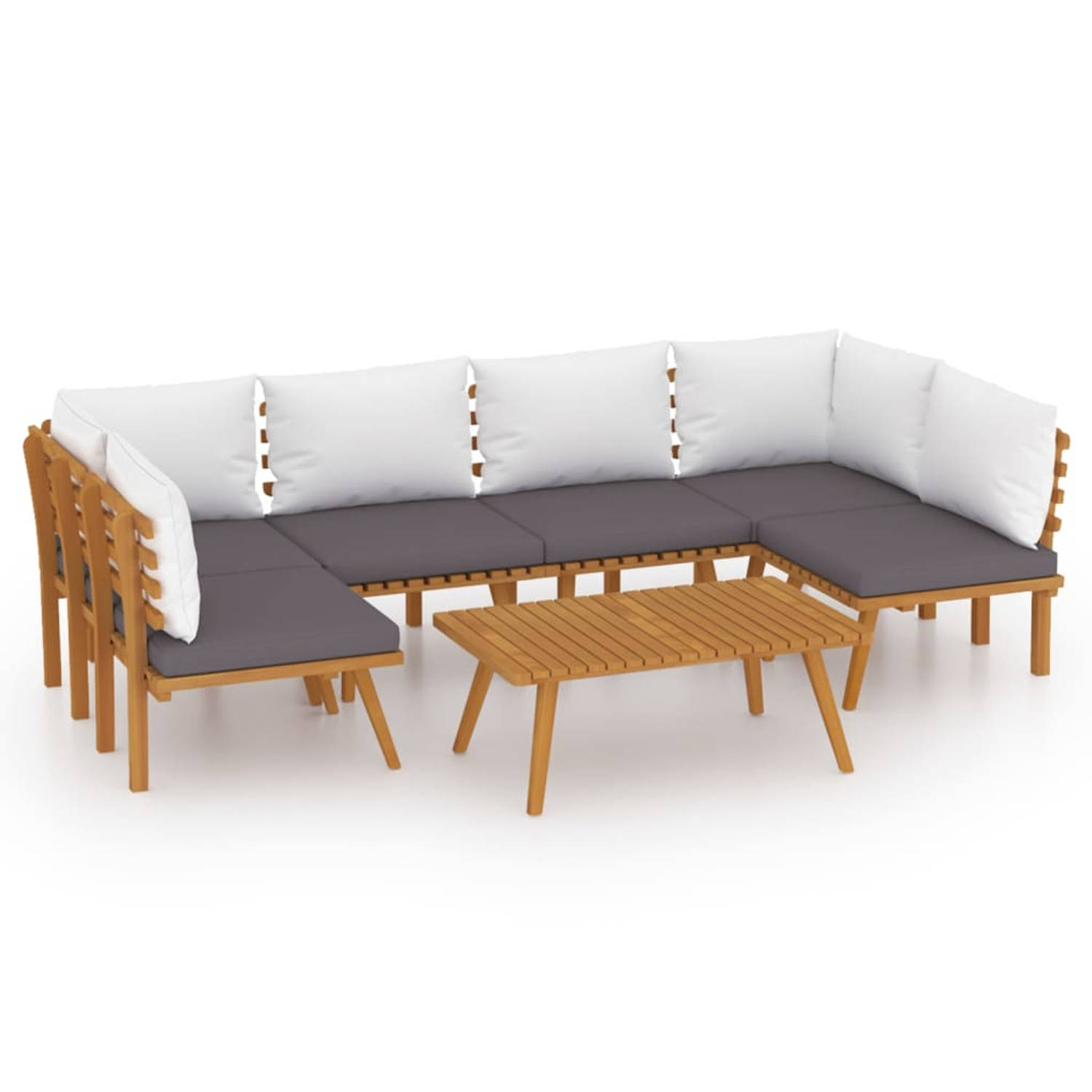 The Living Store Tuinset - Acaciahout - Loungebank - 90x55x35 cm - Donkergrijs en wit