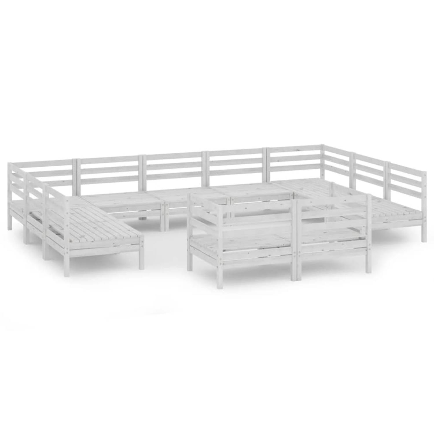 The Living Store Loungeset Pallet Grenenhout - Wit - 63.5 x 63.5 x 62.5 cm - Modulair