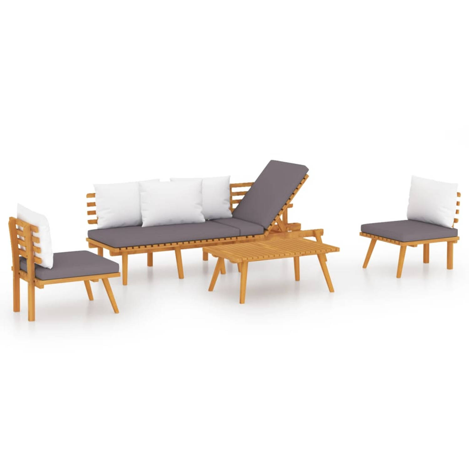 The Living Store 4-delige Loungeset met kussens massief acaciahout - Tuinset