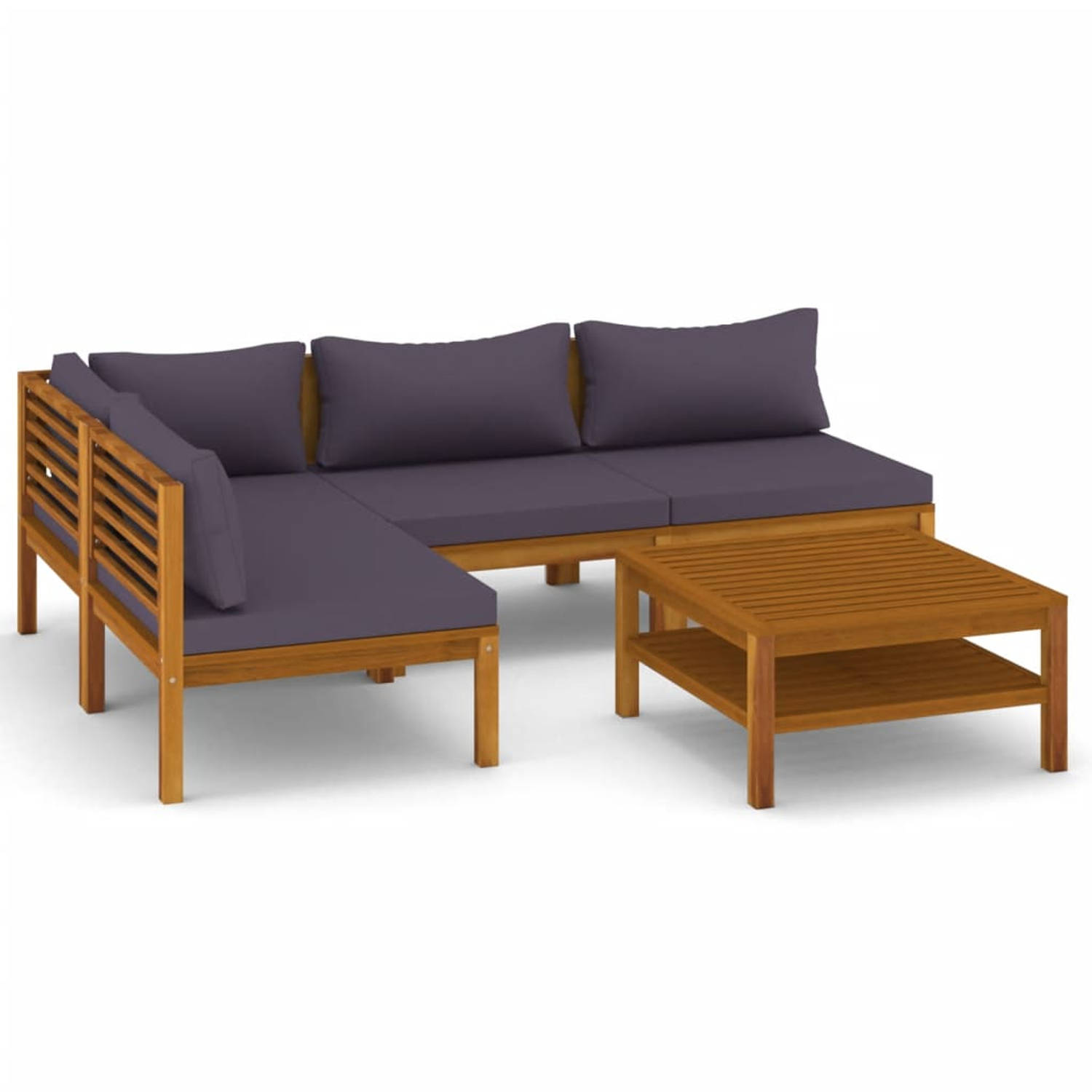 The Living Store Loungeset Acacia - Modulair - 65x65x35 cm - Donkergrijs