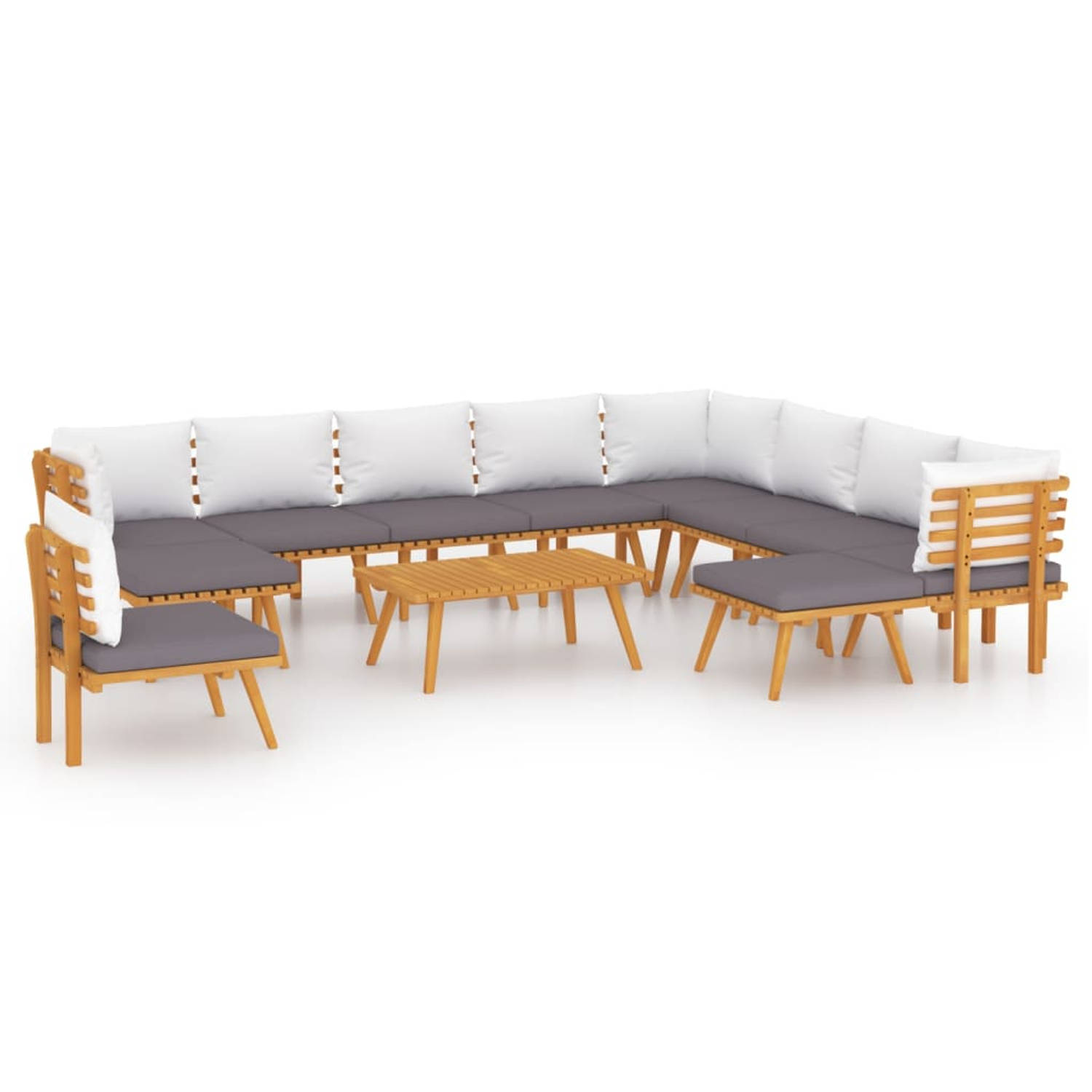 The Living Store 12-delige Loungeset met kussens massief acaciahout - Tuinset
