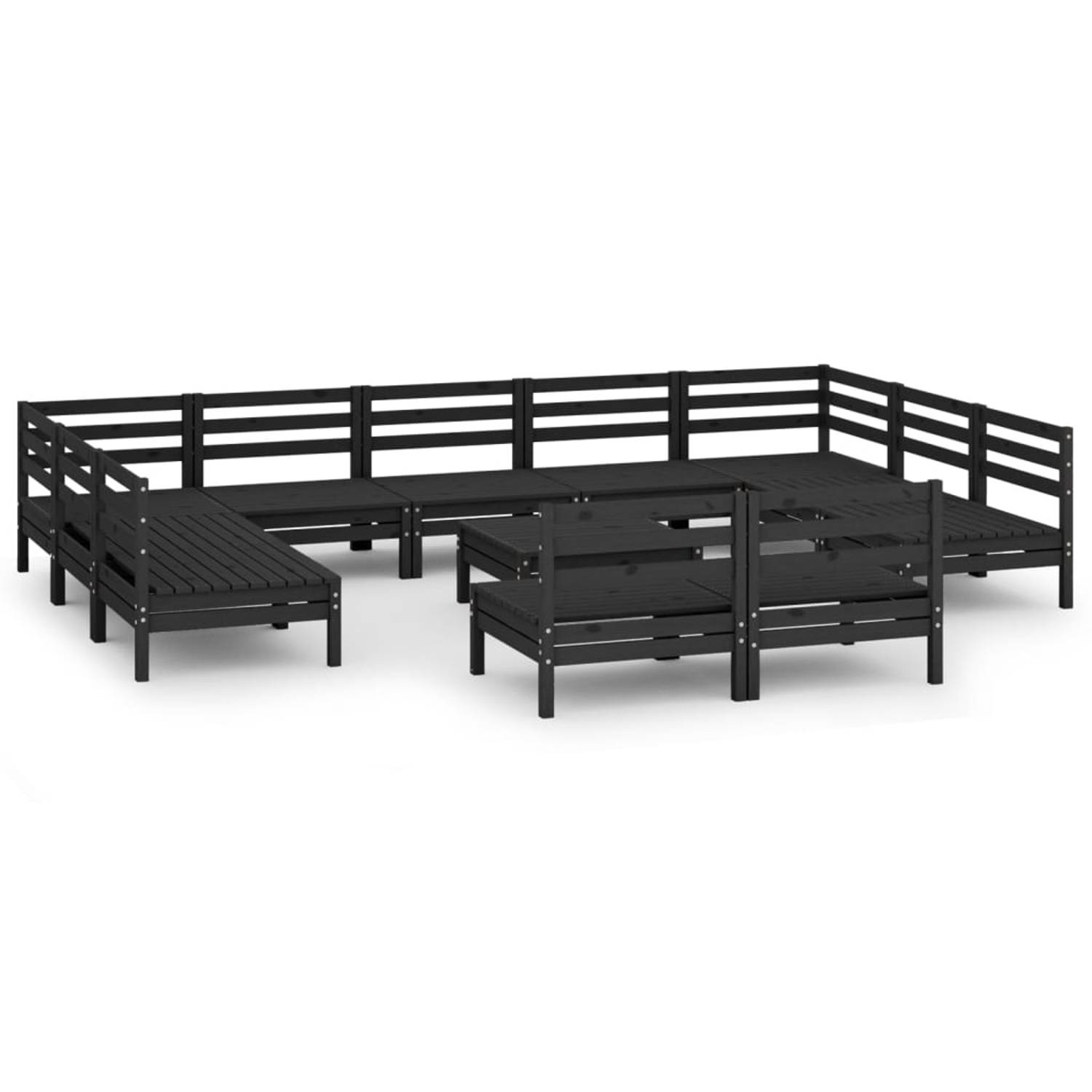 The Living Store Loungeset Pallet Grenenhout - Zwart - 63.5x63.5x62.5 cm