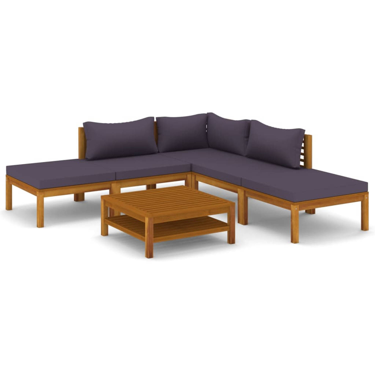 The Living Store Loungeset Acacia - 5-delig - Donkergrijs - 150x150x62.5 cm