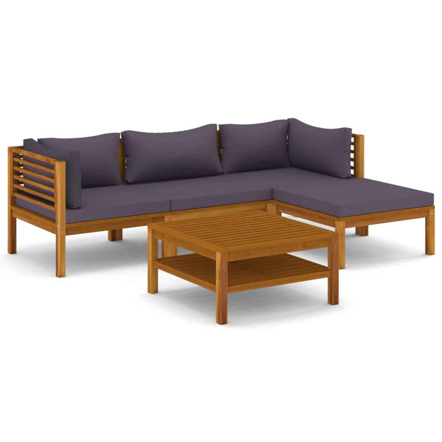 The Living Store Loungeset - Acaciahout - Donkergrijs - 65x65x35cm