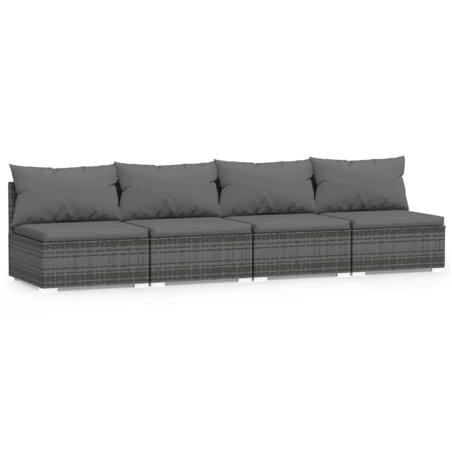 The Living Store 4-zits Bank - PE Rattan - Grijs - 280 x 70 x 60.5 cm