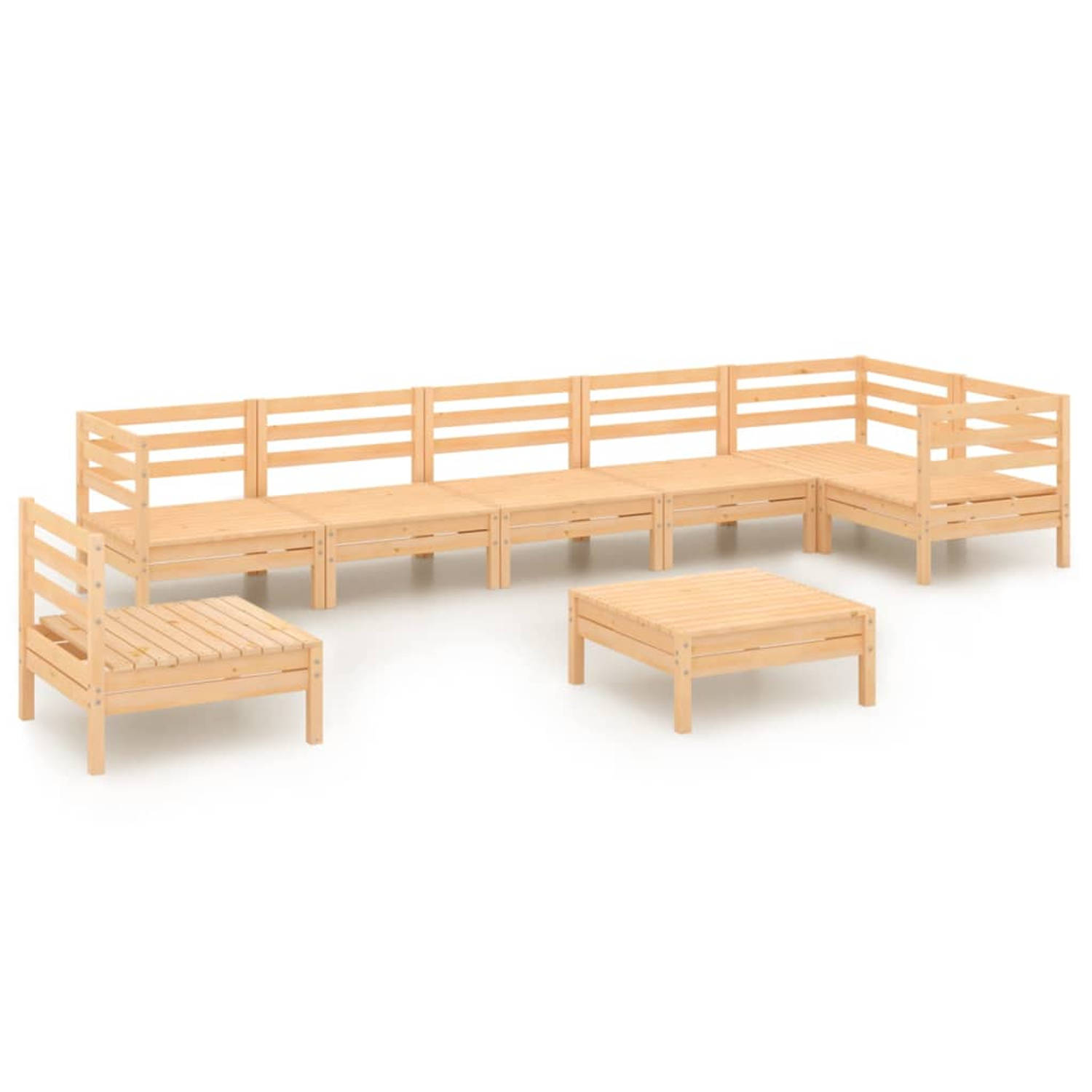 The Living Store Tuinset Pallet Grenenhout - Modulair - 3 Hoekbank 4 Middenbank 1 Voetenbank/Tafel - Massief - 63.5x63.5x62.5cm - 63.5x63.5x28.5cm