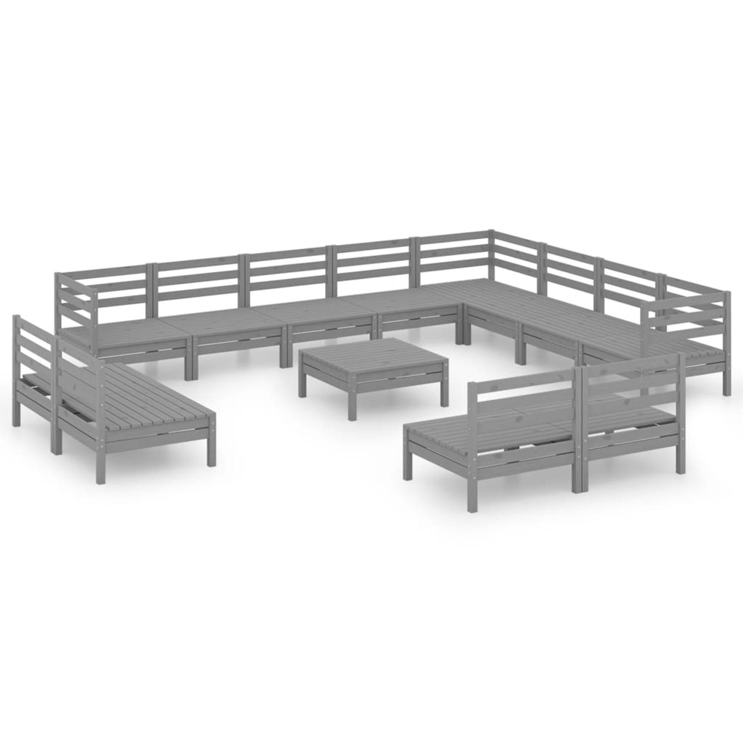 The Living Store Houten Tuinset - Grenenhout - Grijs - Hoek/middenbank- 63.5 x 63.5 x 62.5 cm - Voetenbank/tafel- 63.5 x 63.5 x 28.5 cm