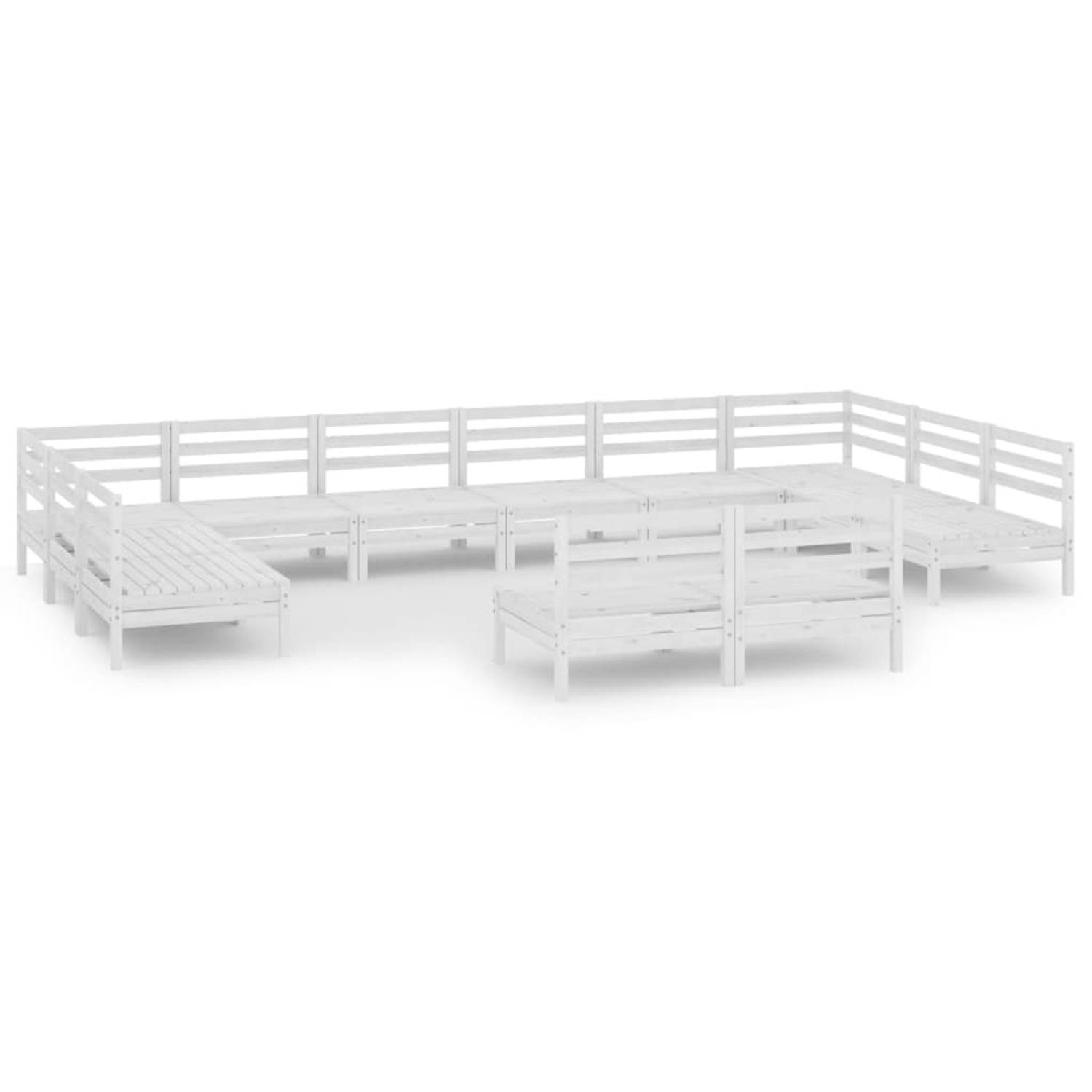 The Living Store Loungeset Pallet Grenenhout - wit - 63.5 x 63.5 x 62.5 cm (LxBxH) - modulair - 2 hoekbanken - 10 middenbanken - Montage vereist