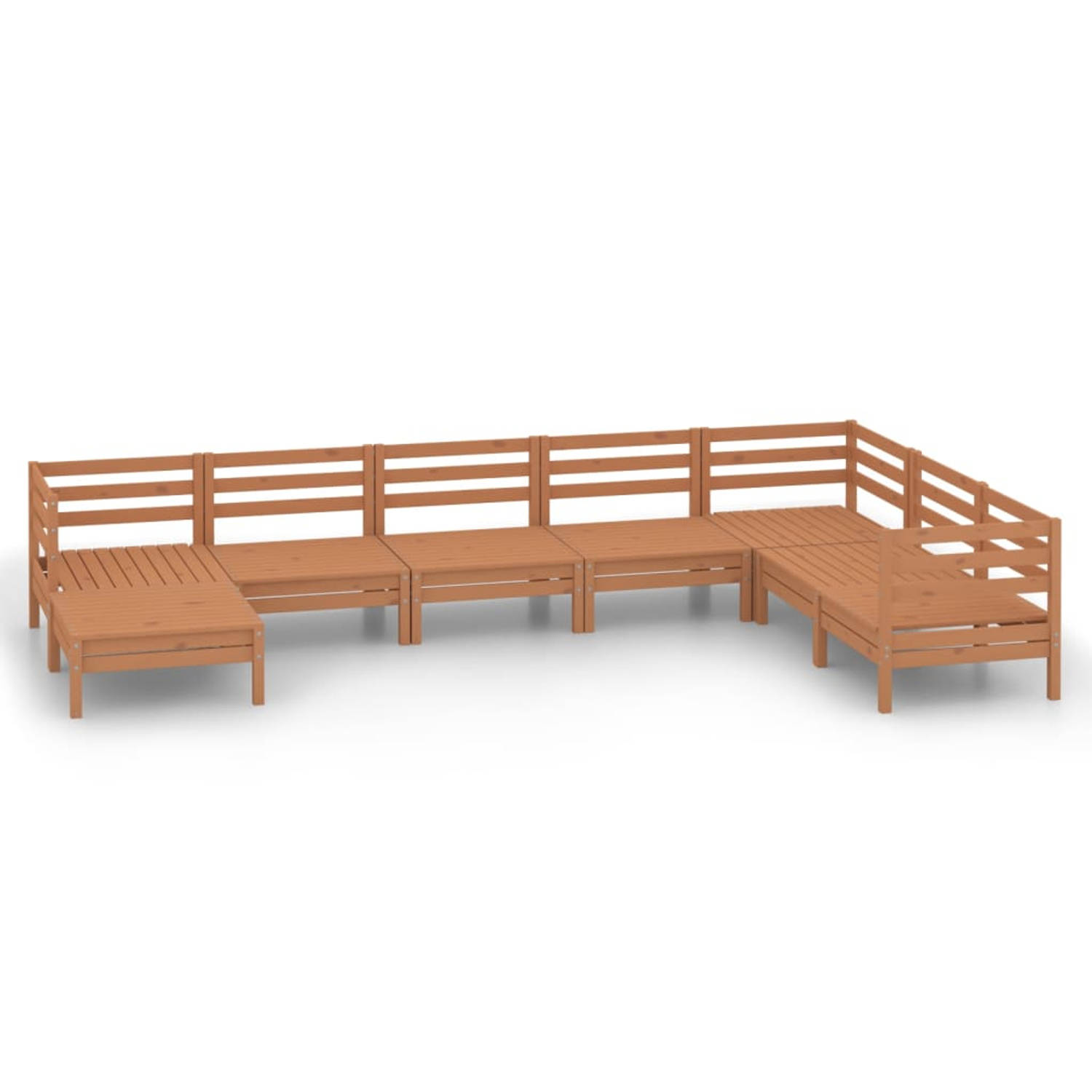 The Living Store Tuinset Pallet Grenenhout - Hoekbank 63.5x63.5x62.5 - Voetenbank/Tafel 63.5x63.5x28.5 - Honingbruin