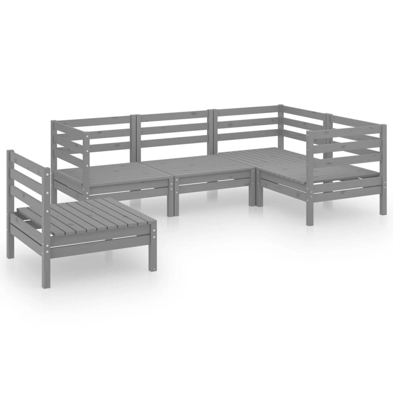 The Living Store Loungeset Grenenhout - Grijs - 63.5 x 63.5 x 62.5 cm - Modulair