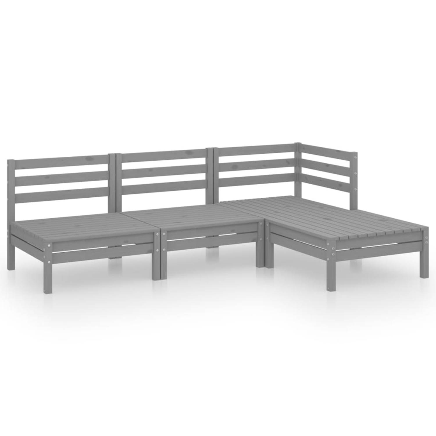 The Living Store Houten Tuinset - Hoek/middenbank- 63.5x63.5x62.5 cm - Voetenbank/tafel- 63.5x63.5x28.5 cm - Grijs