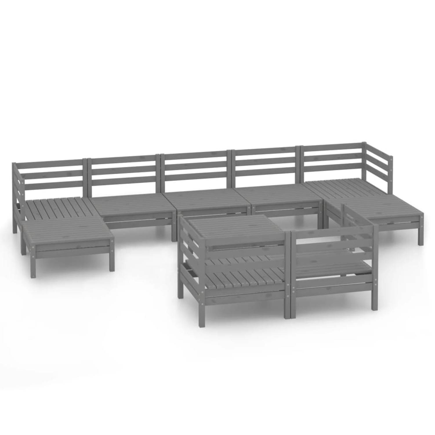 The Living Store 10-delige Loungeset massief grenenhout grijs - Tuinset