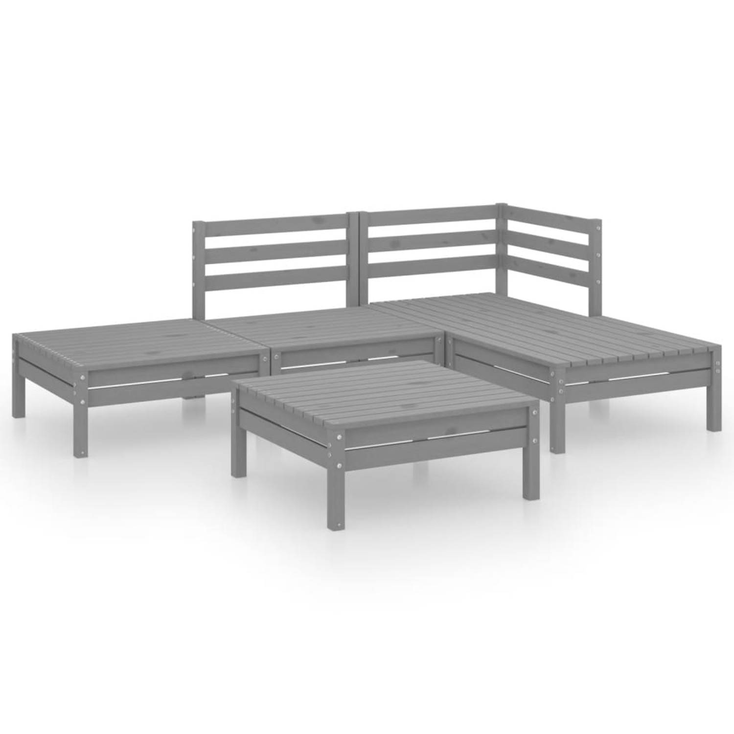 The Living Store Loungeset - Hout - Grijs - Grenenhout - 63.5 x 63.5 x 62.5 cm - Modulair