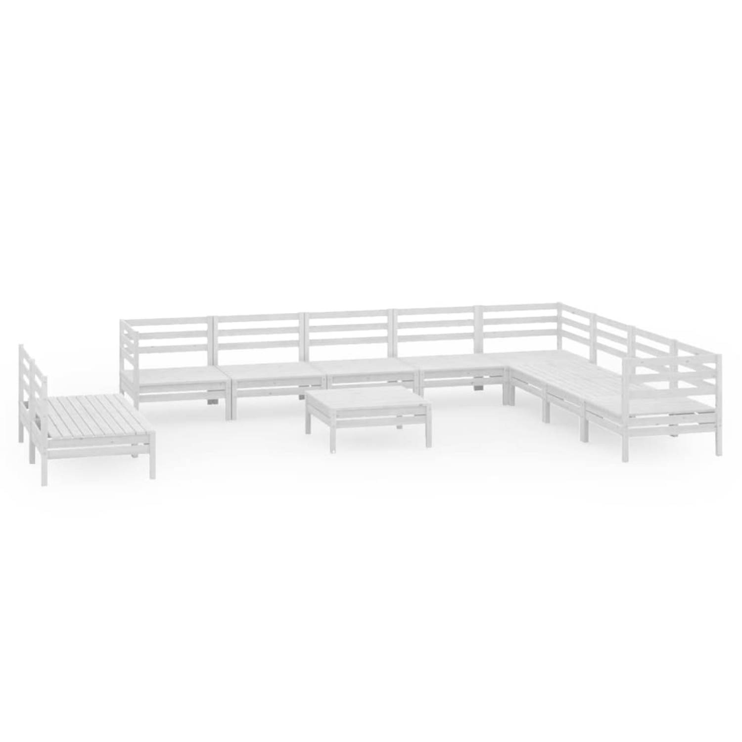 The Living Store Tuinset Grenenhout - Wit - Hoek/middenbank- 63.5x62.5cm - Voetenbank/tafel- 63.5x28.5cm - 3x hoekbank 7x middenbank 1x voetenbank/tafel