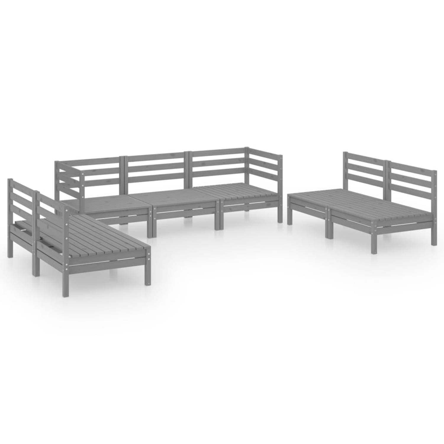 The Living Store Tuinset Grenenhout - Grijs - 5x Middenbank + 2x Hoekbank - 63.5x63.5x62.5 cm