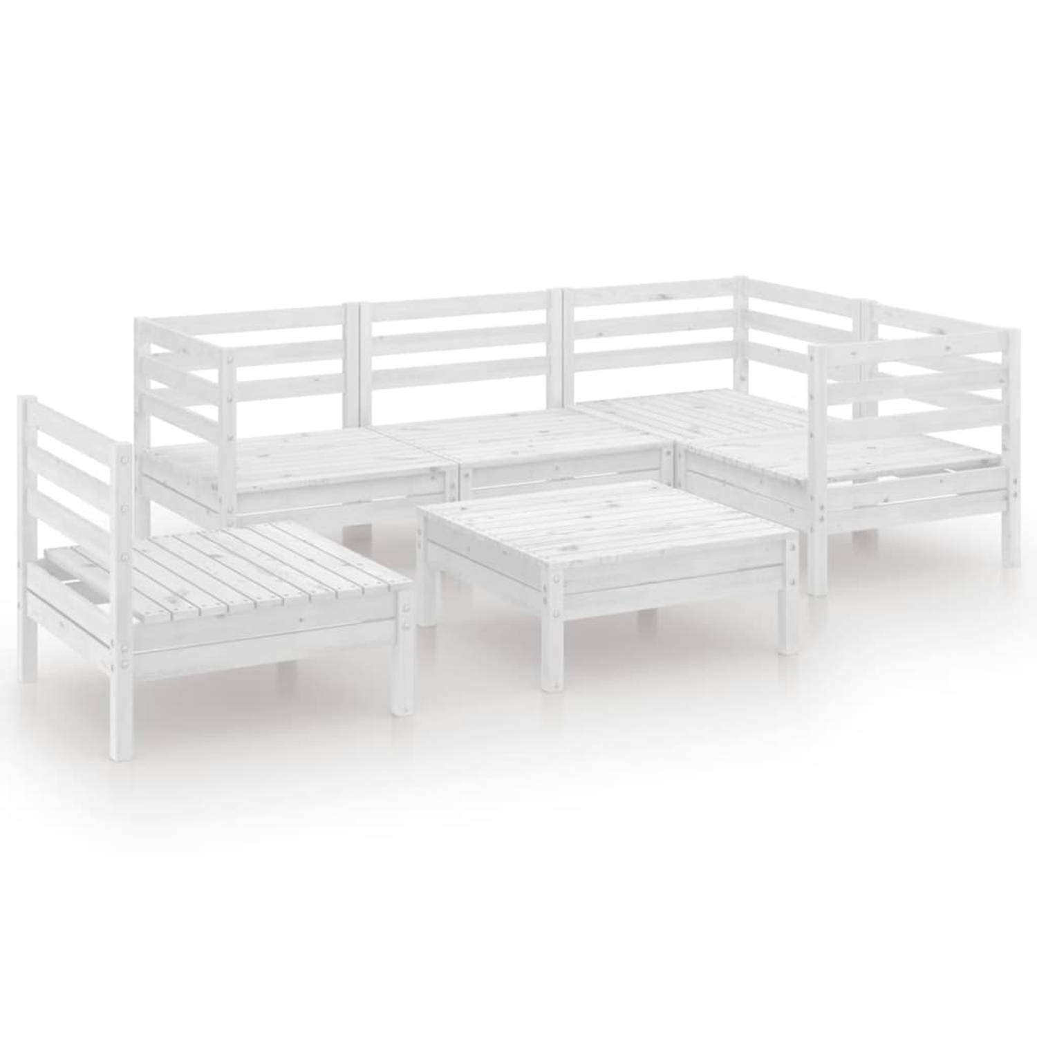 The Living Store Tuinset Grenenhout - 3 hoekbanken - 2 middenbanken - 1 voetenbank/tafel - wit - 63.5x63.5x62.5 cm (LxBxH)