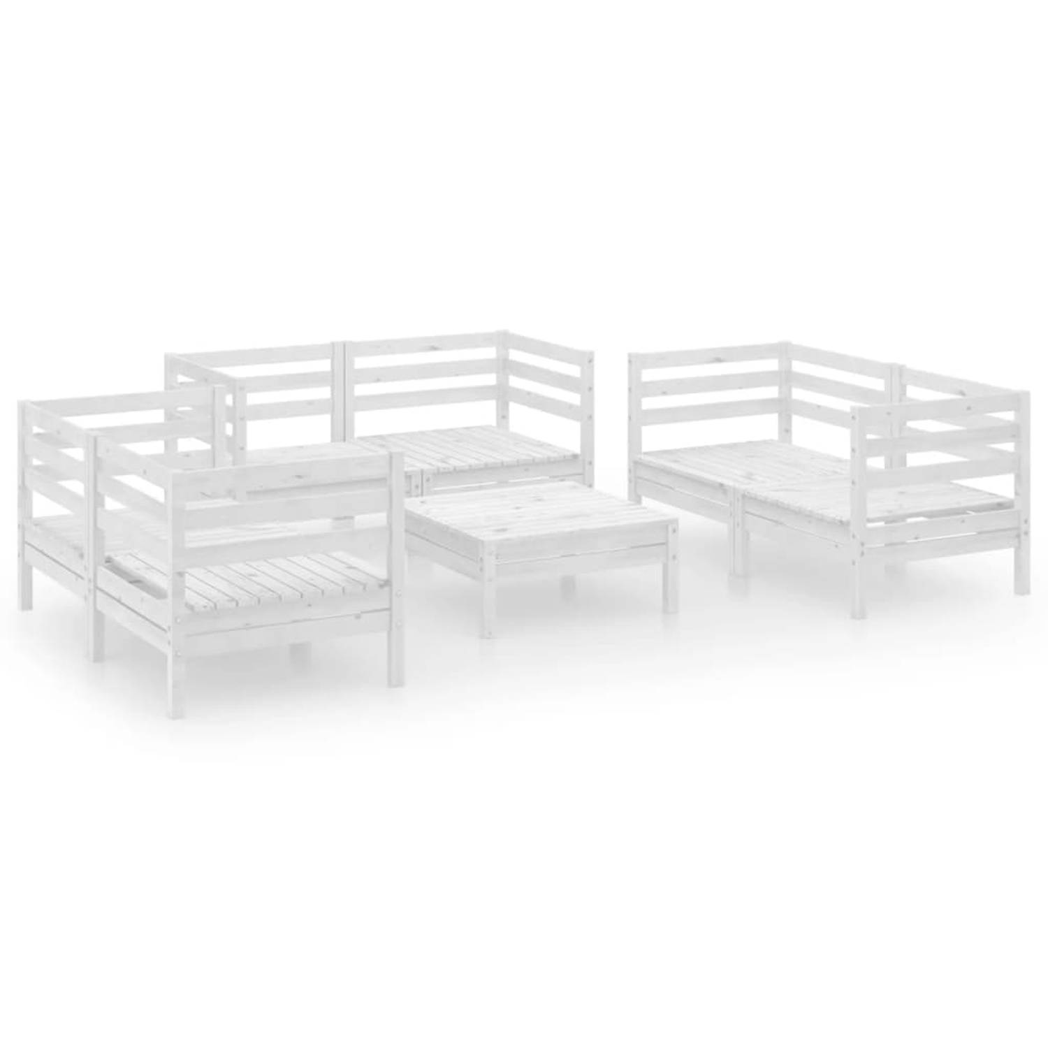 The Living Store Hoekbank Tuinset - Massief grenenhout - Wit - 63.5x63.5x62.5cm (BxDxH) - 6x hoekbank en 1x tafel