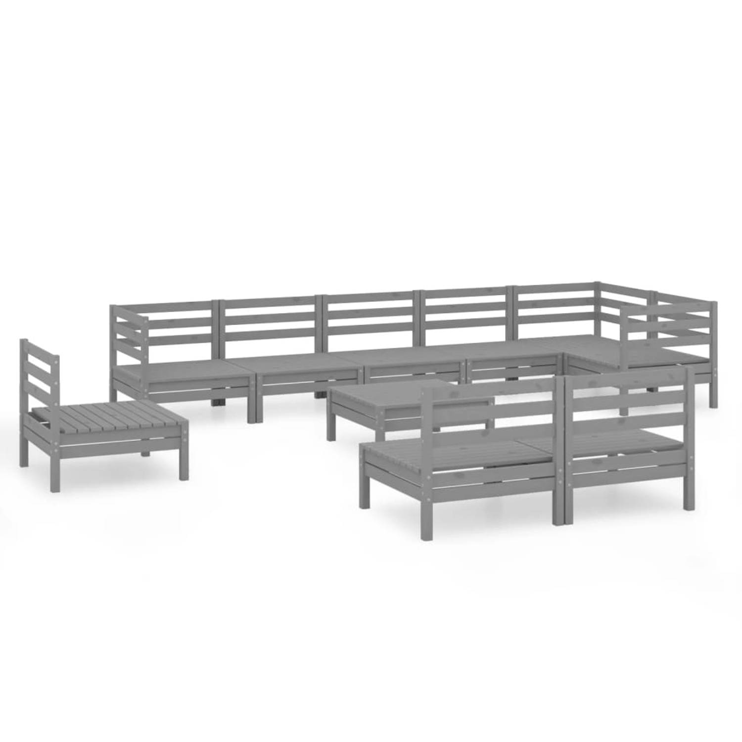 The Living Store Houten tuinset - Hoek/middenbank- 63.5x63.5x62.5cm - Voetenbank/tafel- 63.5x63.5x28.5cm - Grijs