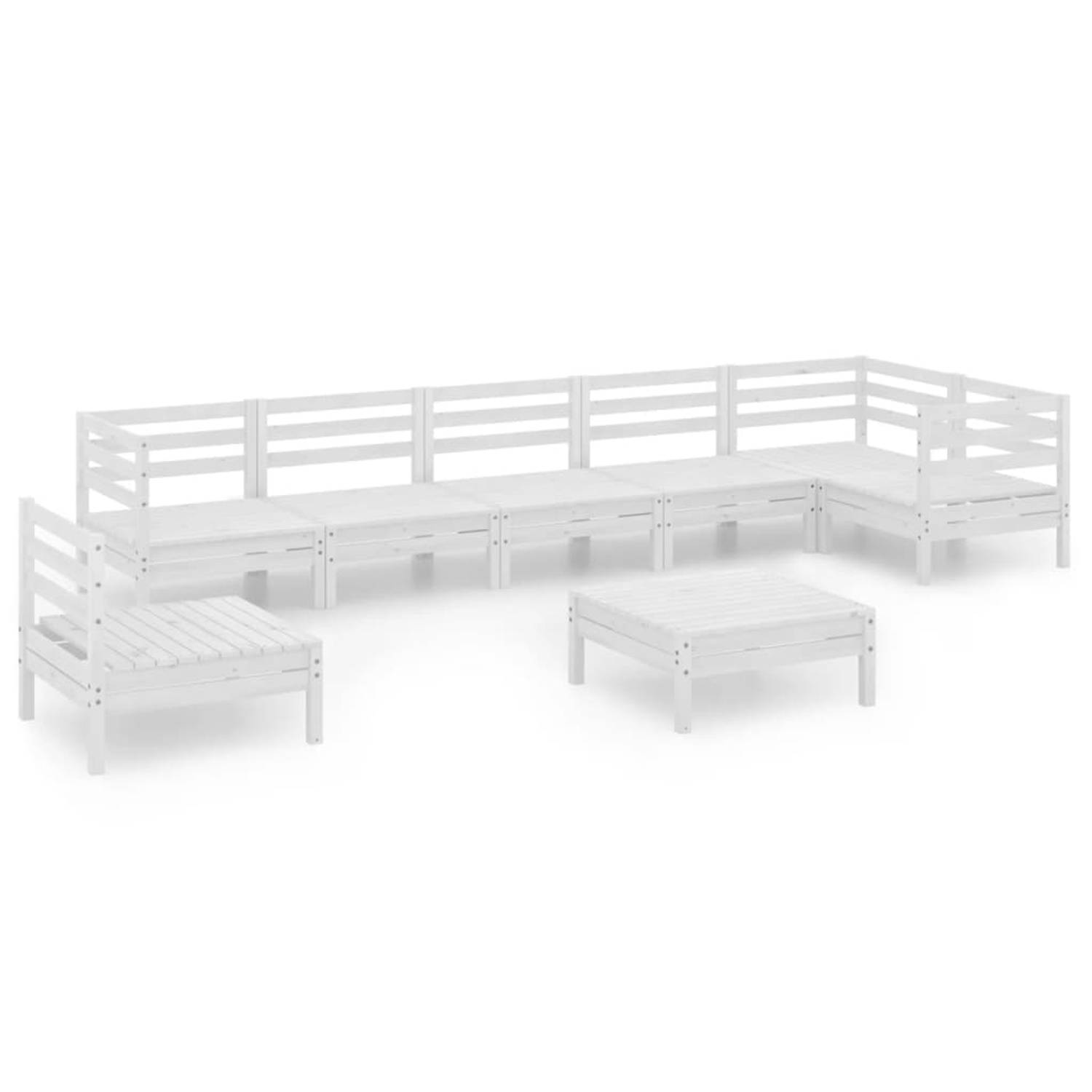 The Living Store Houten Tuinmeubelset - Wit - Hoek/Middenbank- 63.5x63.5x62.5cm - Voetenbank/Tafel- 63.5x63.5x28.5cm