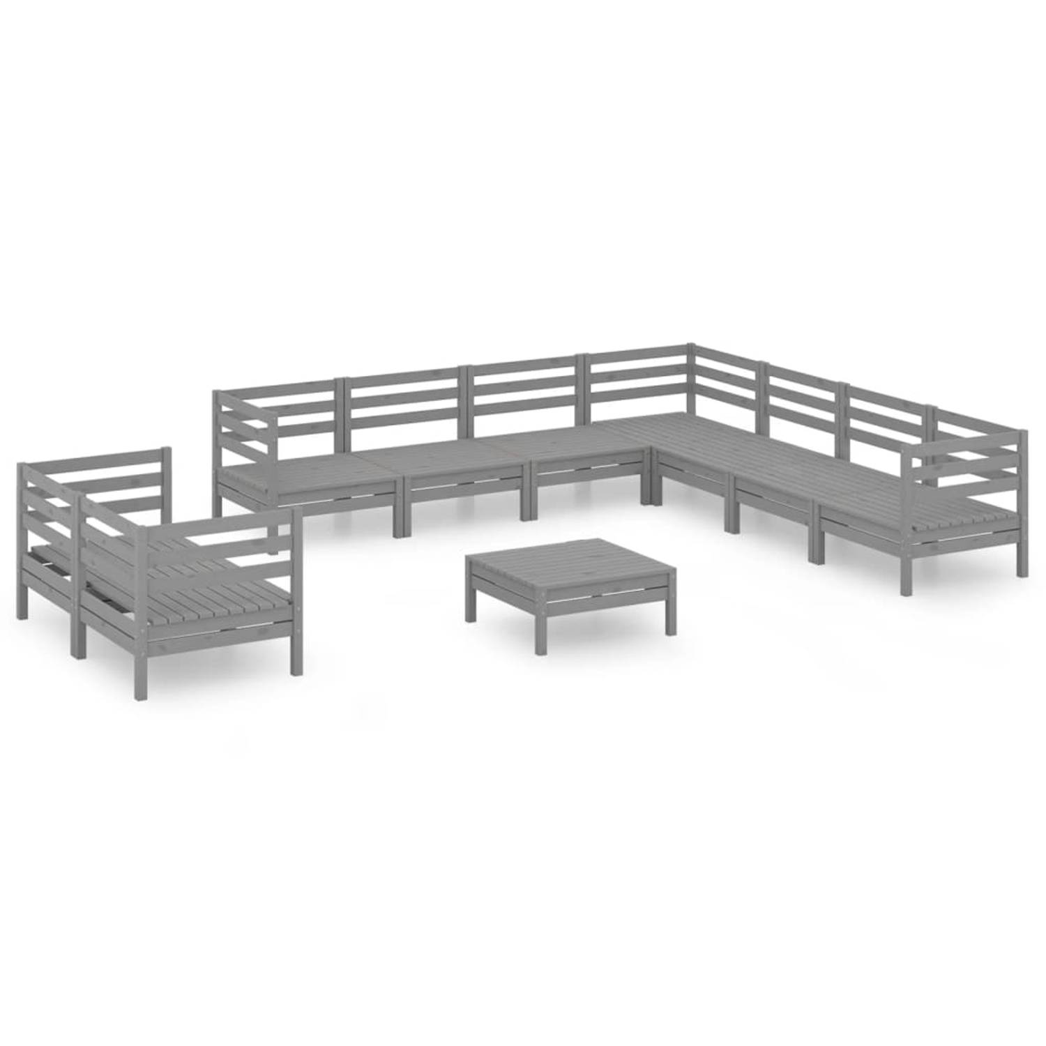 The Living Store 10-delige Loungeset massief grenenhout grijs - Tuinset