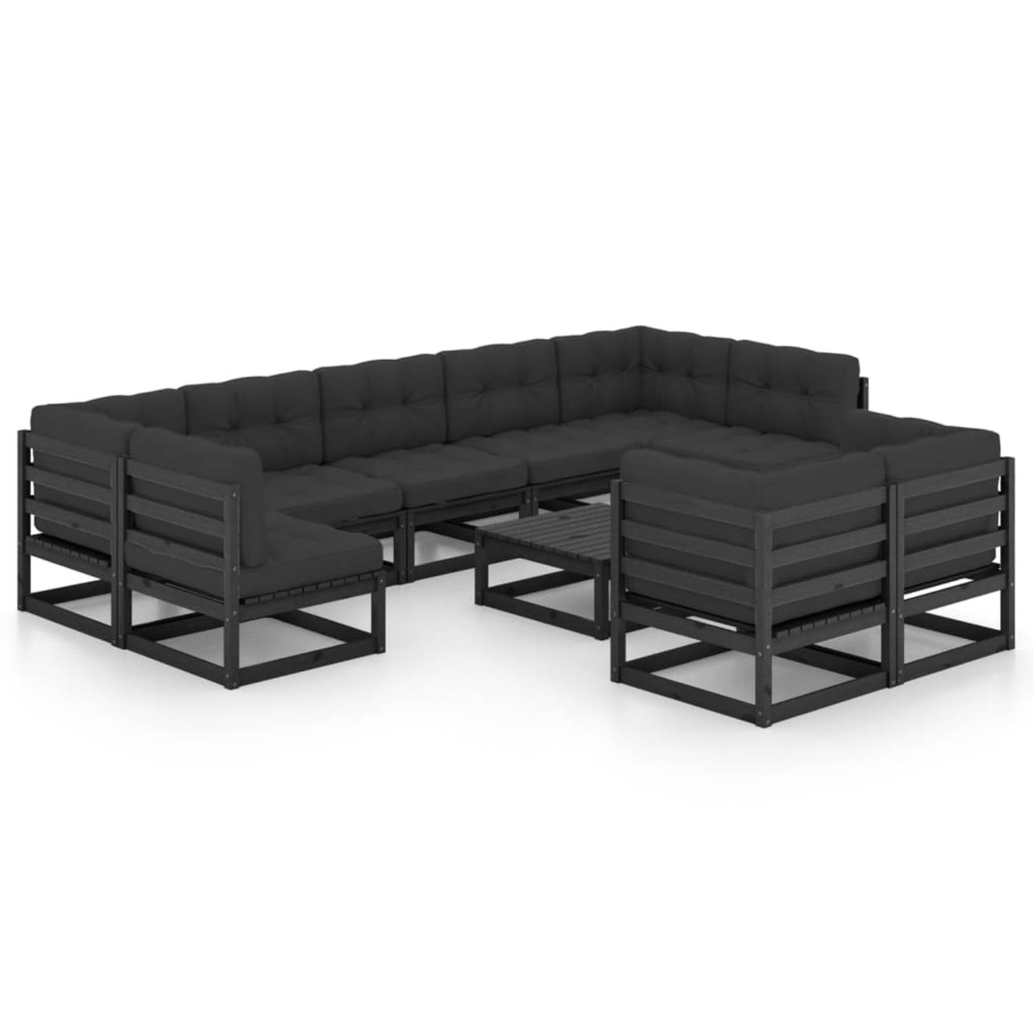 The Living Store Loungeset Tuin - Grenenhout - Zwart - 70x70x67cm - 100% polyester