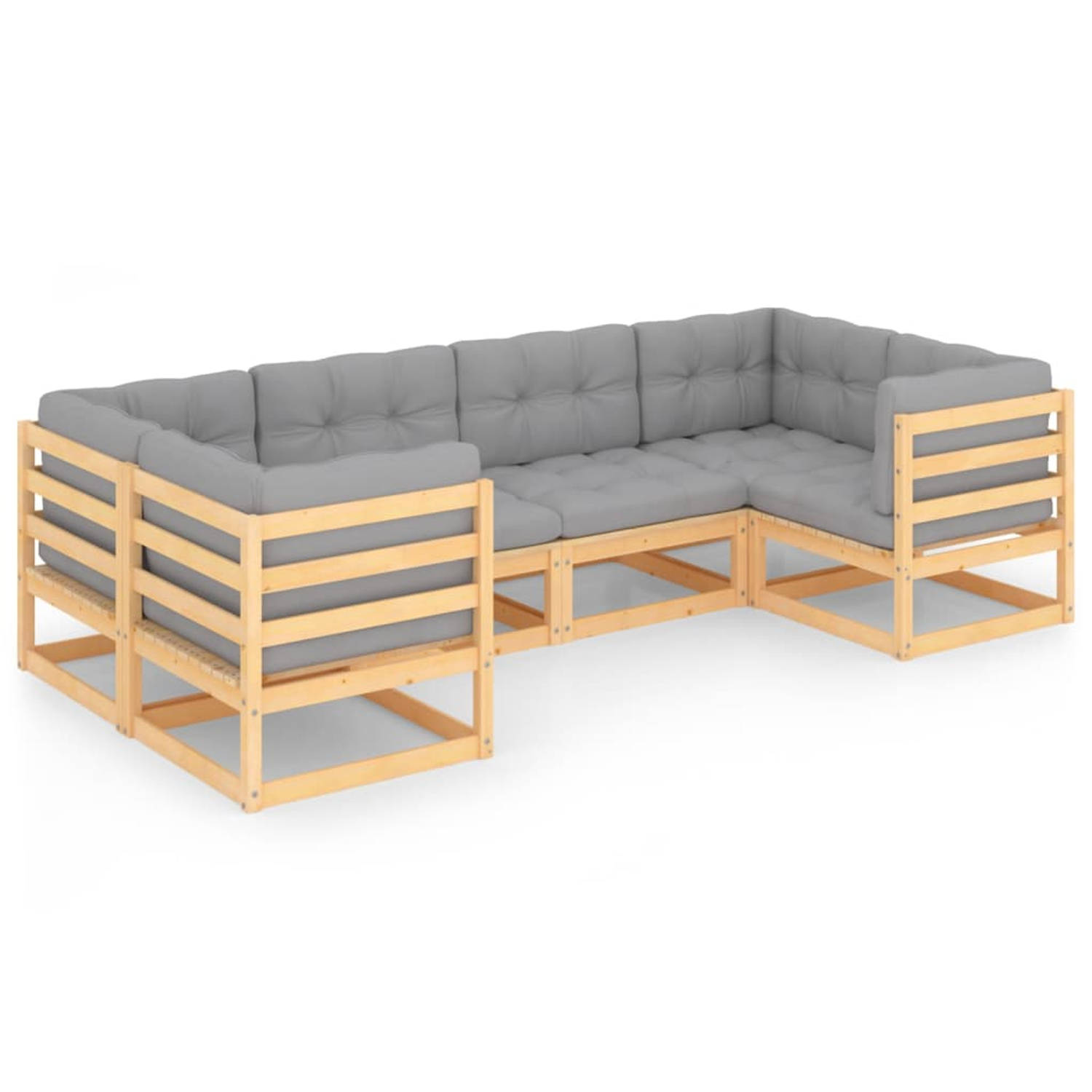 The Living Store 6-delige Loungeset met kussens massief grenenhout - Tuinset