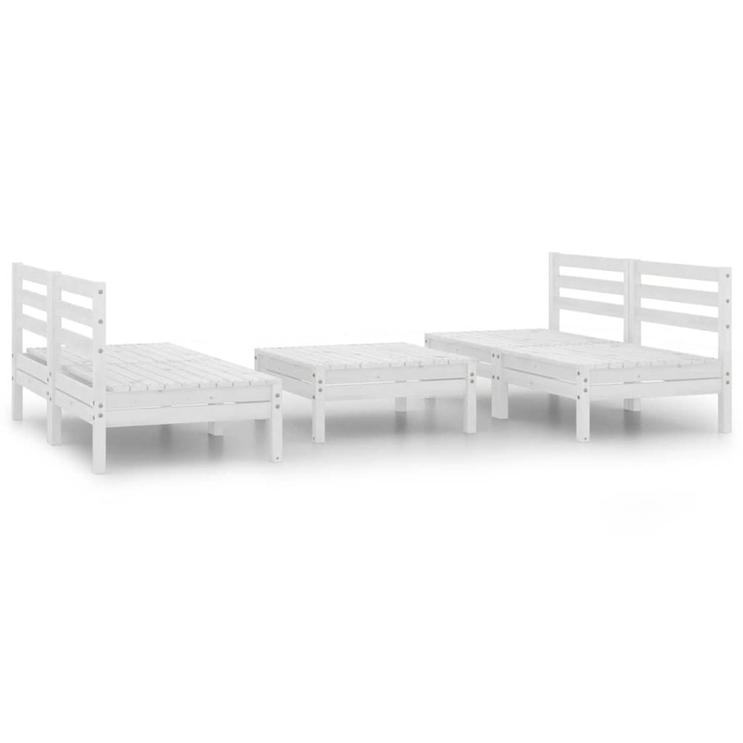 The Living Store Loungeset - Massief grenenhout - Wit - 63.5 x 63.5 x 62.5 cm - Tuinmeubelen