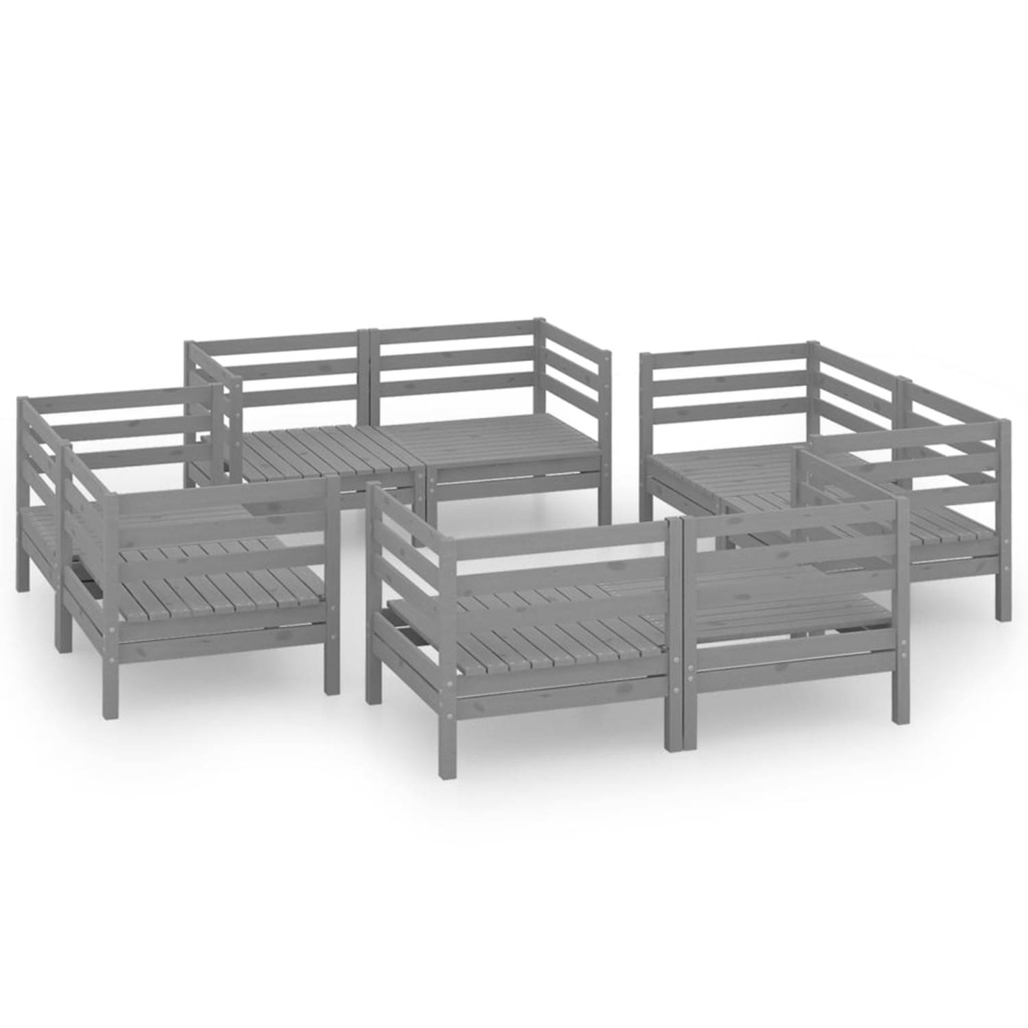 The Living Store 8-delige Loungeset massief grenenhout grijs - Tuinset