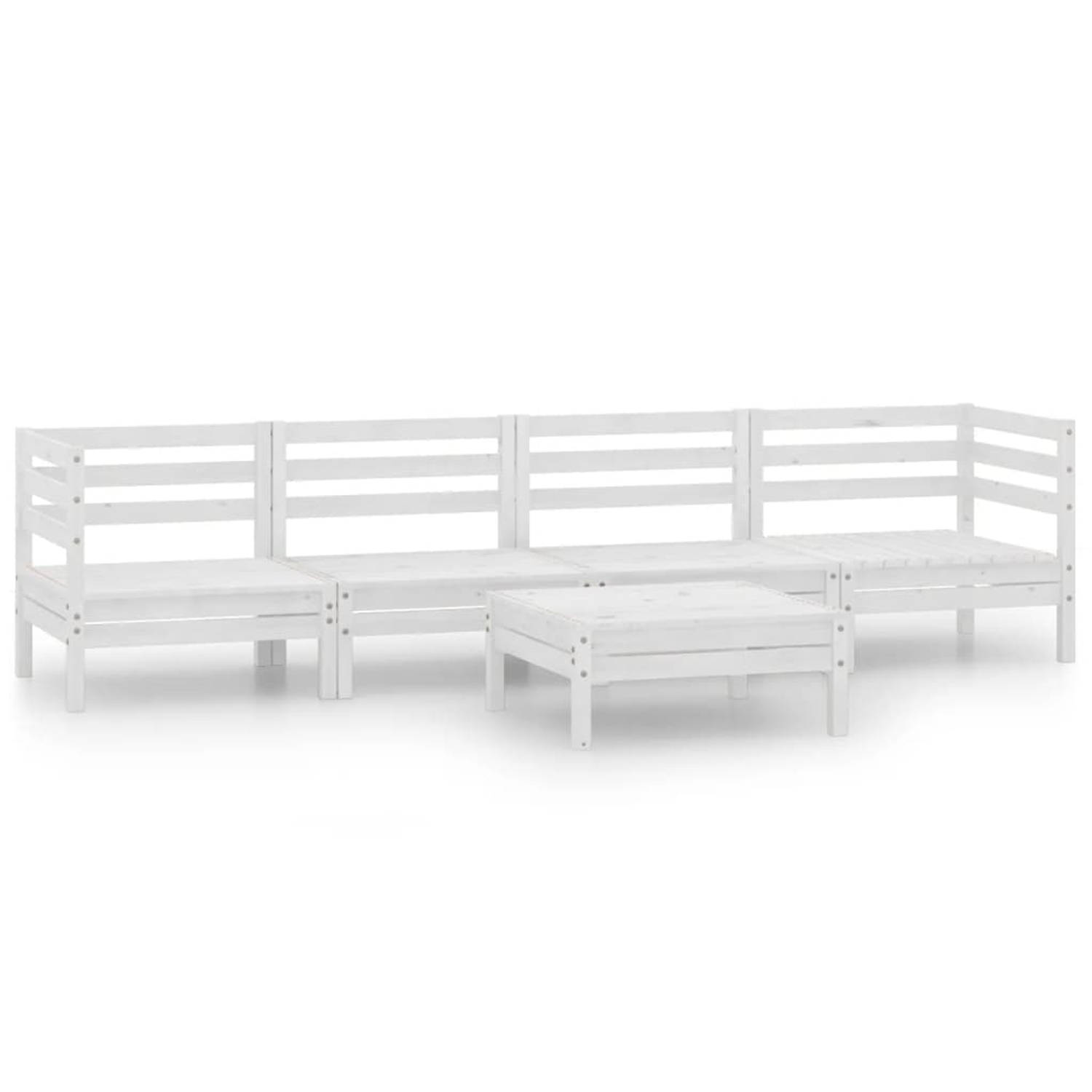The Living Store Loungeset - Grenenhout - Wit - 4-delig - 63.5 x 63.5 x 62.5 cm