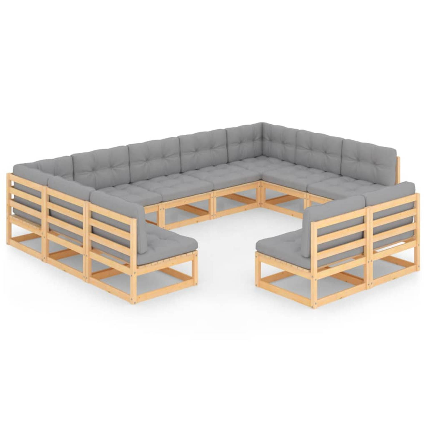 The Living Store 11-delige Loungeset met kussens massief grenenhout - Tuinset