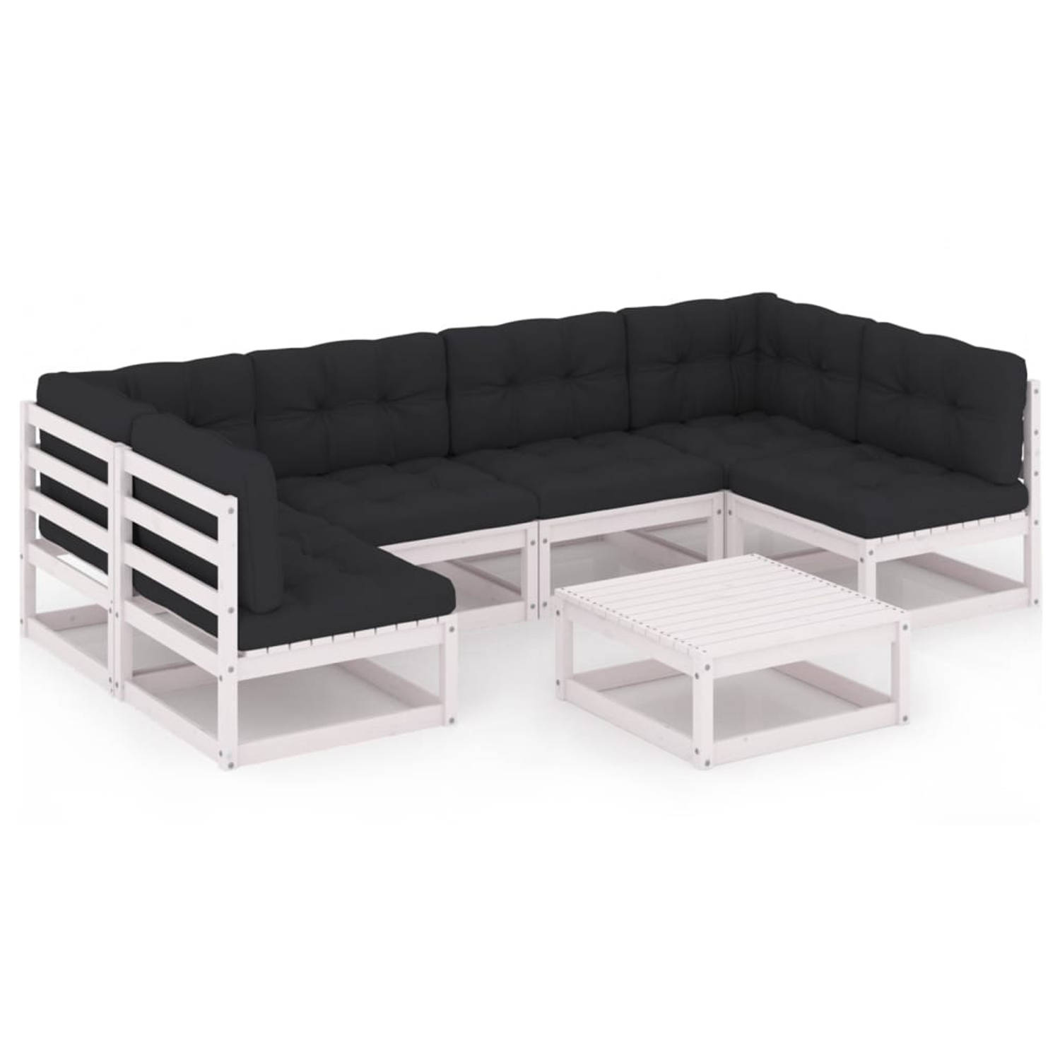 The Living Store 7-delige Loungeset met kussens massief grenenhout wit - Tuinset
