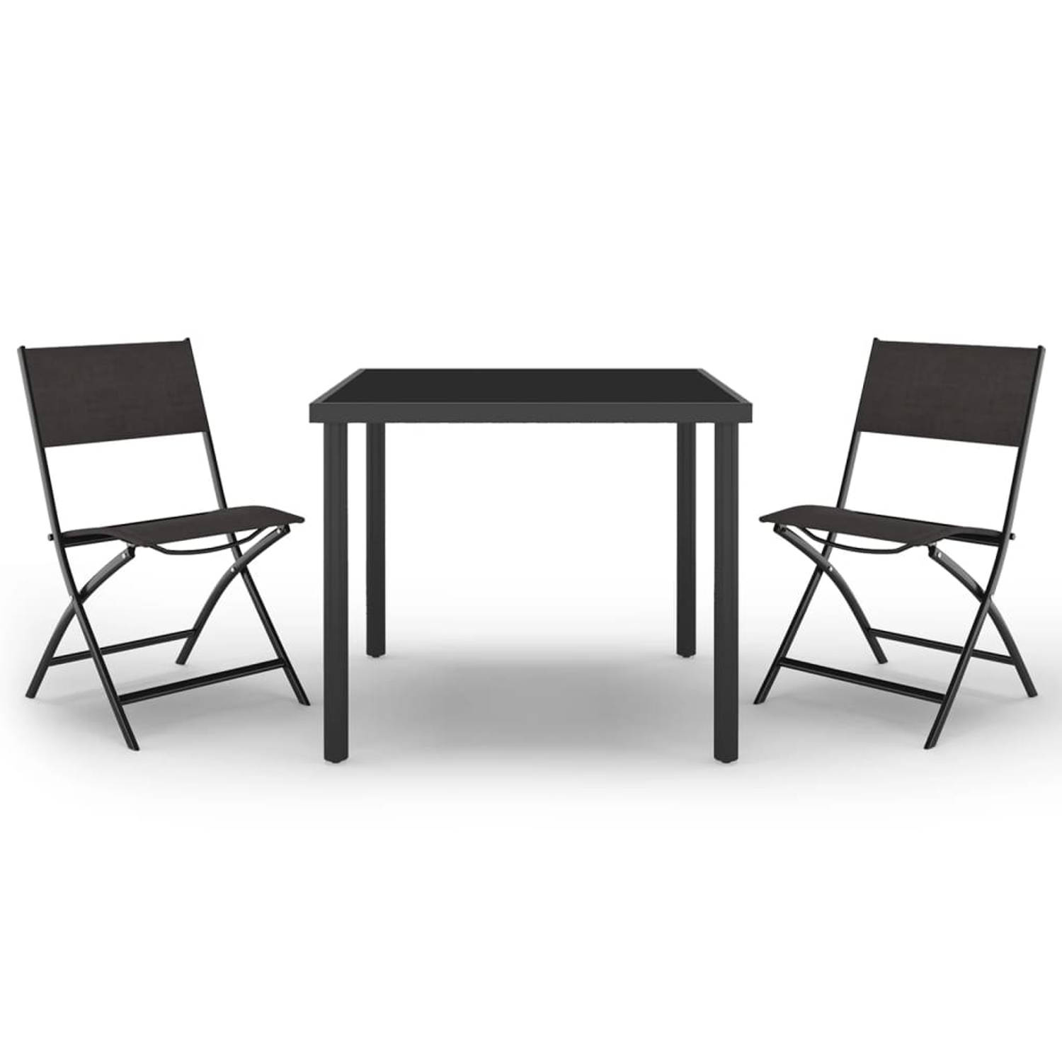 The Living Store Tuinset - Trendy - Tafel en stoelen - Afmetingen- 80 x 80 x 72 cm - Kleur- zwart - Materiaal- gehard glas en gepoedercoat staal - Stoelafmetingen- 45 x 54 x 86 cm