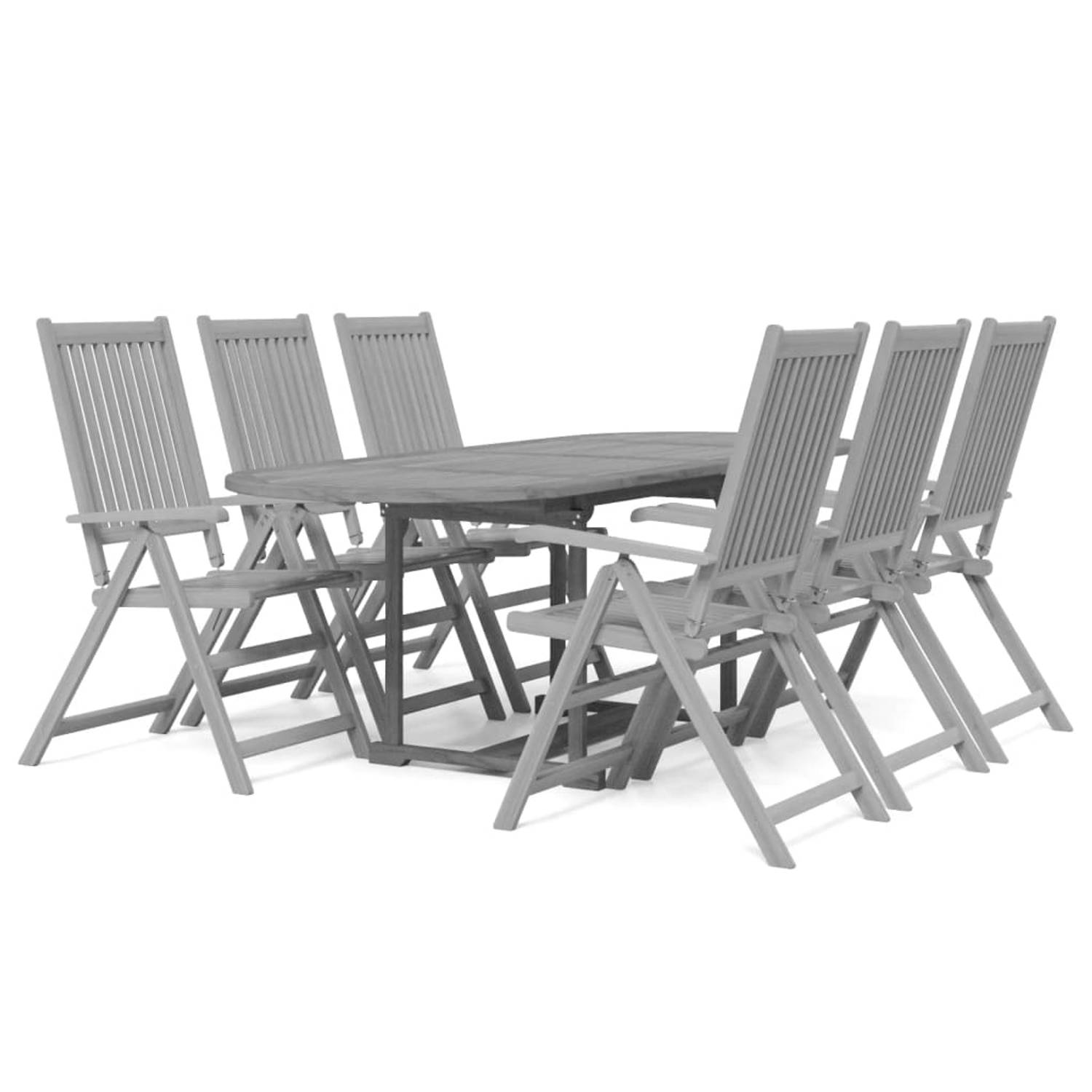 The Living Store Tuinmeubelset - Grijs - Acaciahout - Uitschuifbare tafel - Verstelbare en inklapbare stoelen