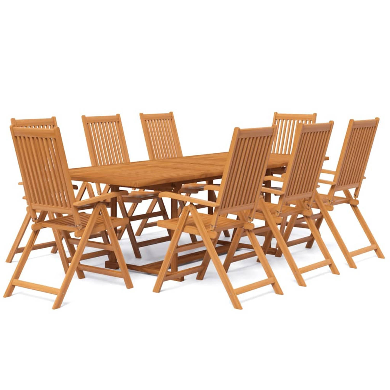 The Living Store Houten Tuinmeubelset - Tropisch hardhout - Uitschuifbare tafel - Verstelbare stoel - 160-240x100x75cm - 8 stoelen