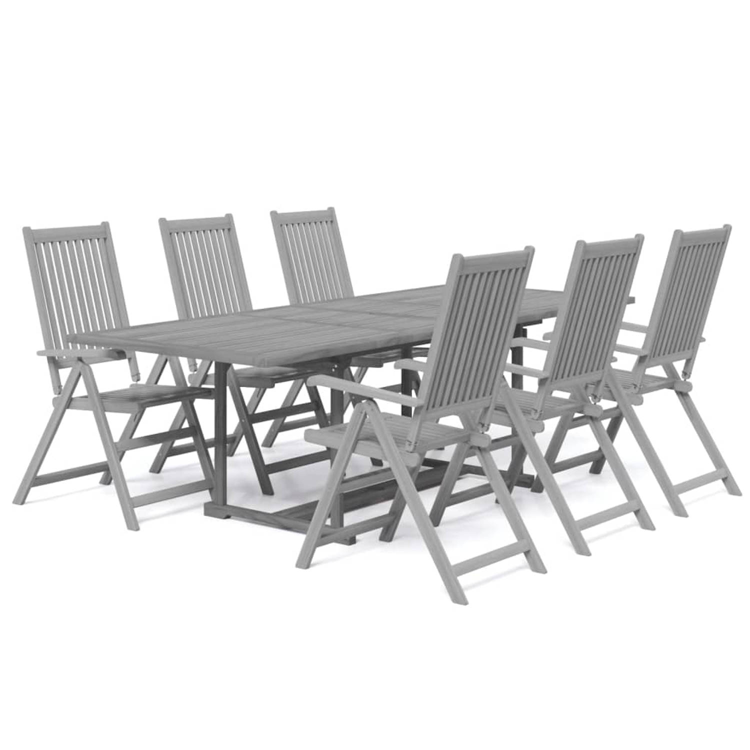 The Living Store Tuinmeubelset - Acaciahout - Uitschuifbare tafel - Verstelbare stoel - Grijs - Afmetingen- (160-240) x 100 x 75 cm
