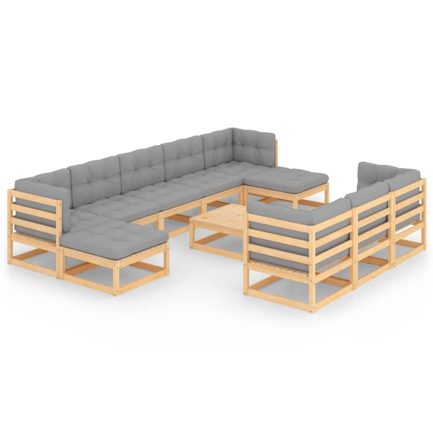 The Living Store 11-delige Loungeset met kussens massief grenenhout - Tuinset