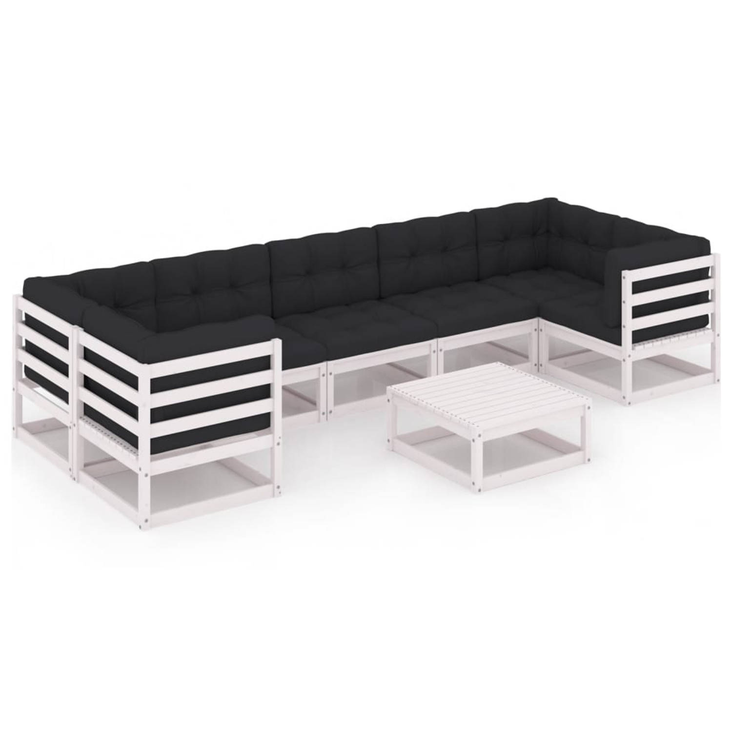 The Living Store Tuinset Grenenhout - Lounge - Wit - 70x70x67 cm - Inclusief kussens