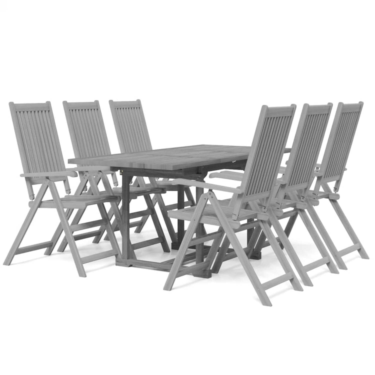 The Living Store Tuinmeubelset - Acaciahout - Uitschuifbare tafel - Verstelbare en inklapbare stoel - Grijs - 120-170x80x75 cm