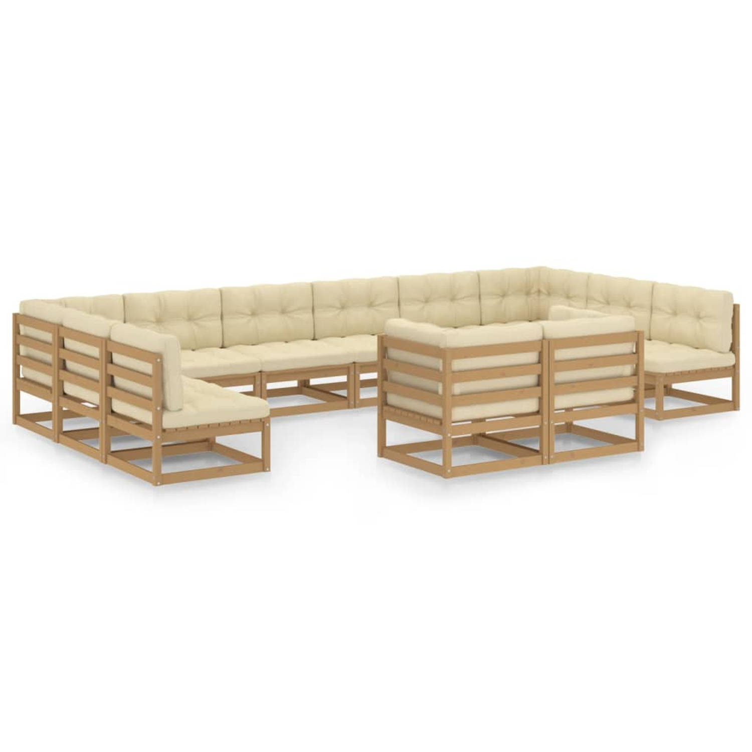 The Living Store 12-delige Loungeset met kussens massief grenenhout honingbruin - Tuinset