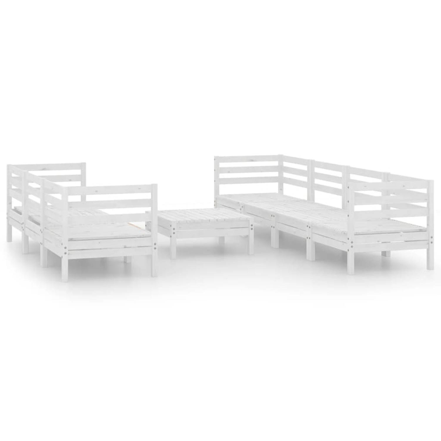 The Living Store Tuinset Grenenhout - Wit - 3x middenbank - 4x hoekbank - 1x tafel - 63.5x63.5x62.5cm - 63.5x63.5x28.5cm