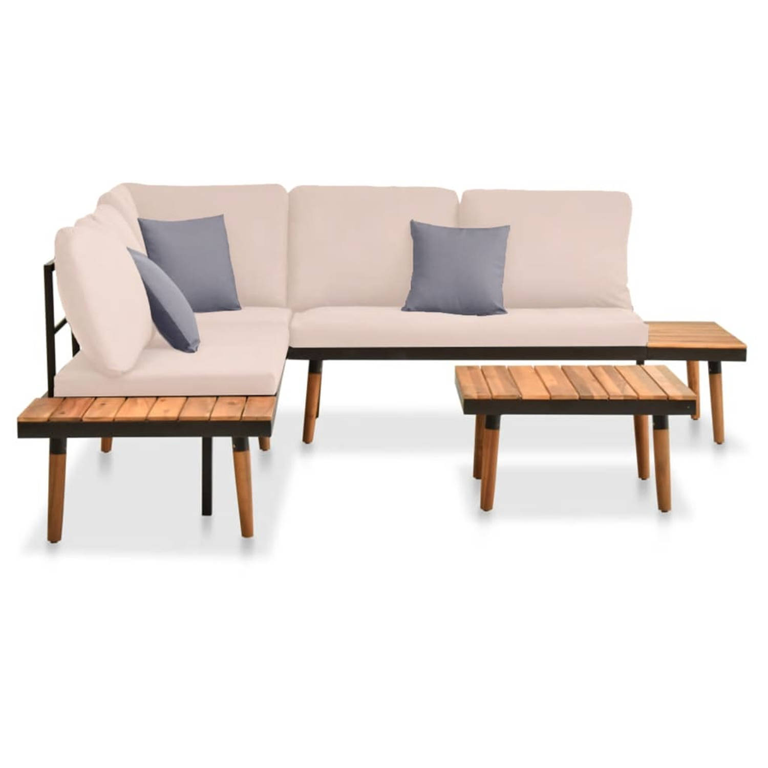 The Living Store 4-delige Loungeset met kussens massief acaciahout - Tuinset