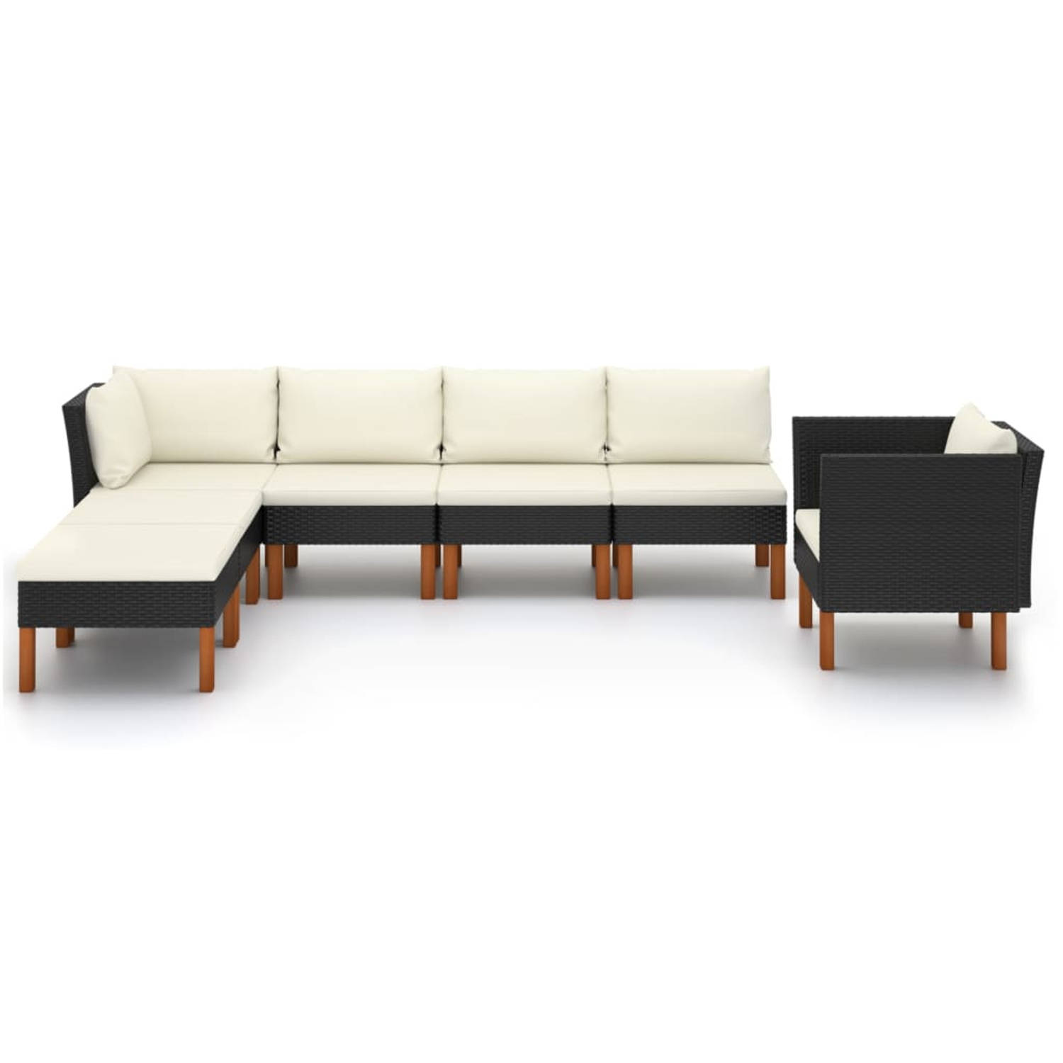 The Living Store 7-delige Loungeset poly rattan en eucalyptushout zwart - Tuinset