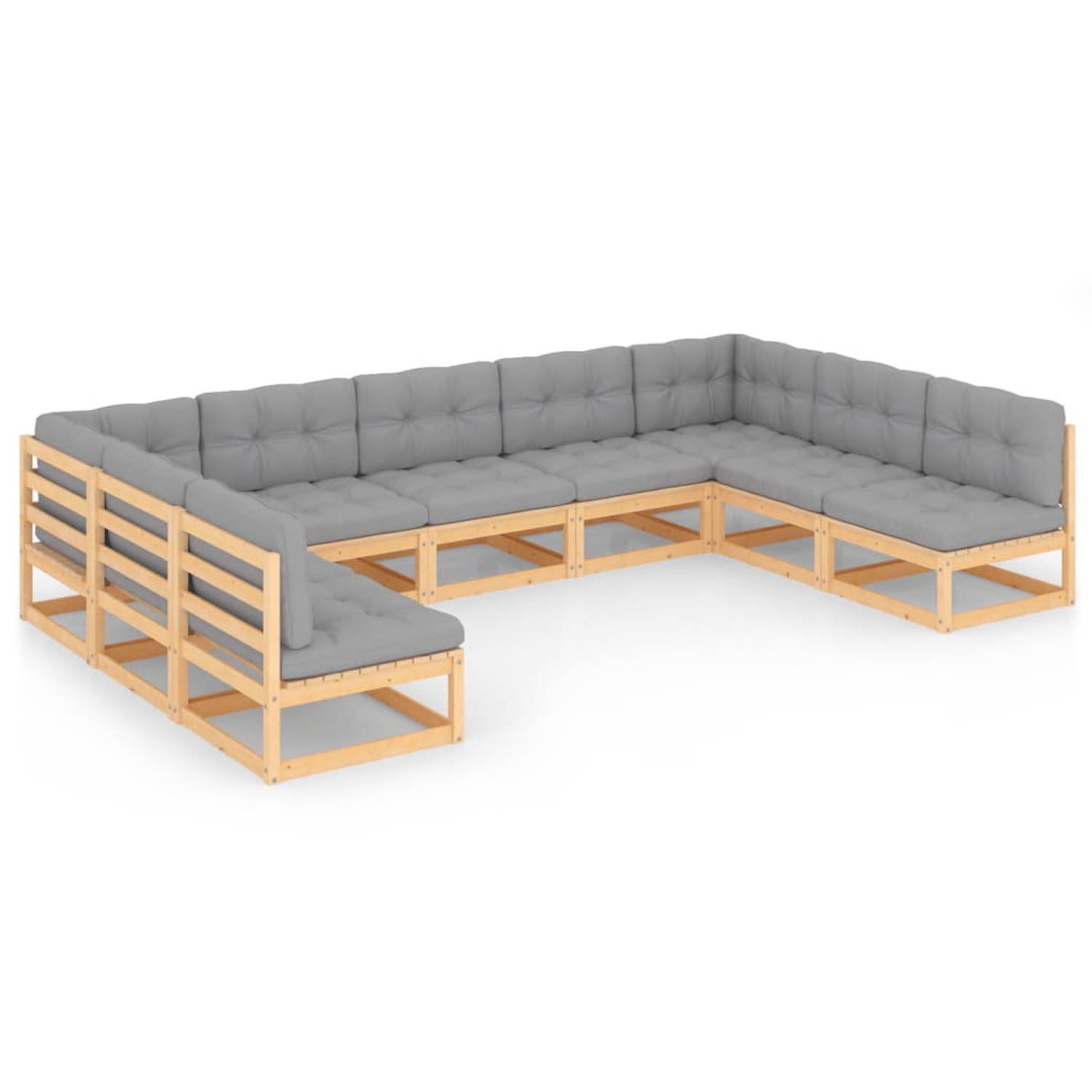 The Living Store Loungeset - Grenenhout - Grijs - 70x70x67 cm - Inclusief kussens