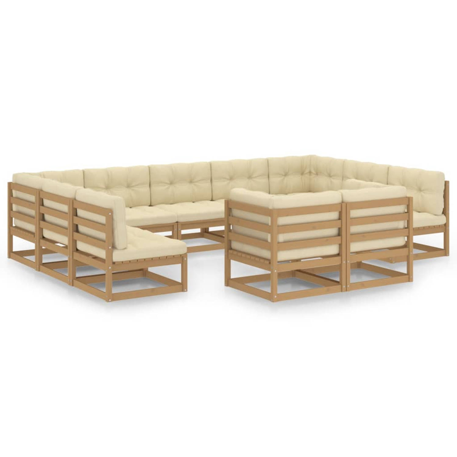 The Living Store Grenenhouten Loungeset - Outdoor - Tuinmeubelen - 70x70x67 cm - Honingbruin