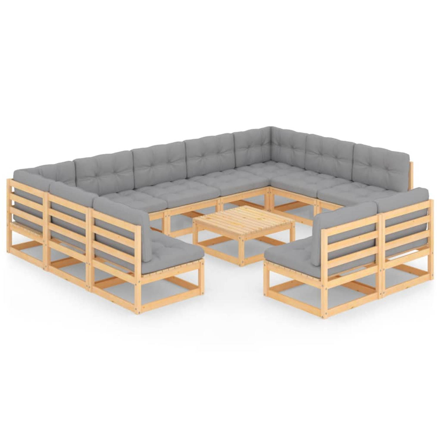 The Living Store Tuinset Grenenhout - Loungeset - Grijs - 70x70x67cm - Inclusief kussens - Montage vereist